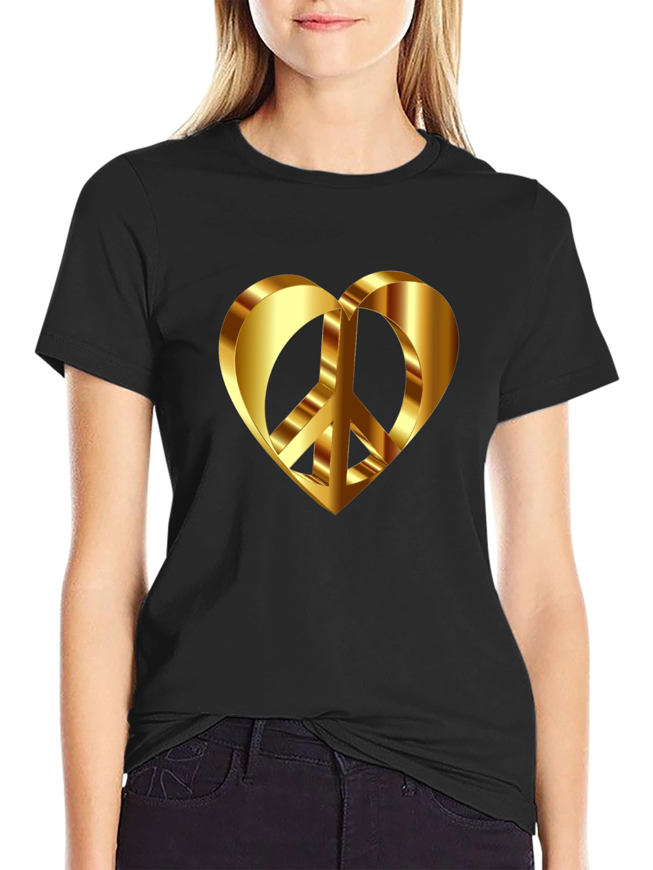 Peace & Love T-Shirt - Golden Heart Design