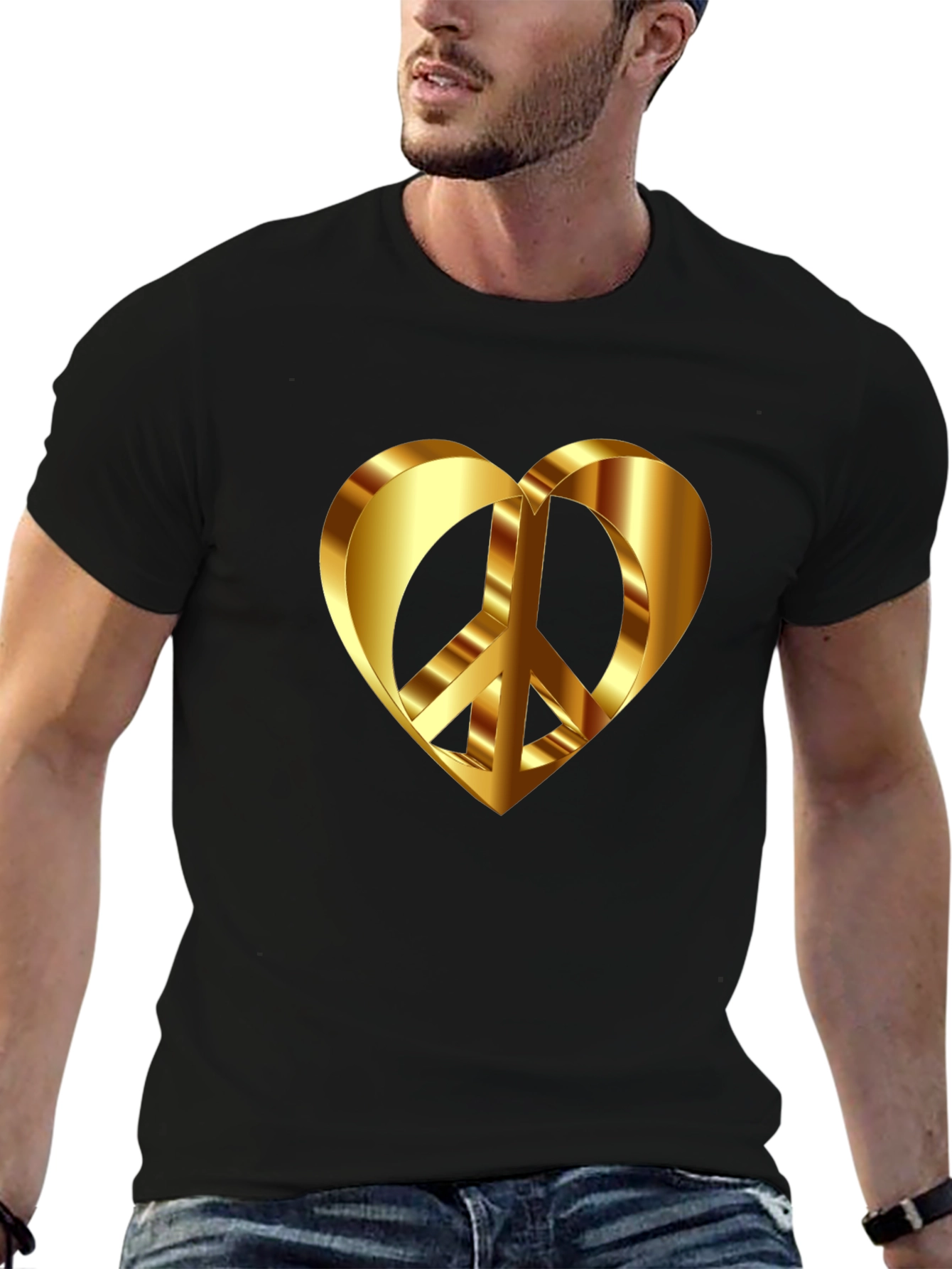 Peace & Love T-Shirt - Golden Heart Design