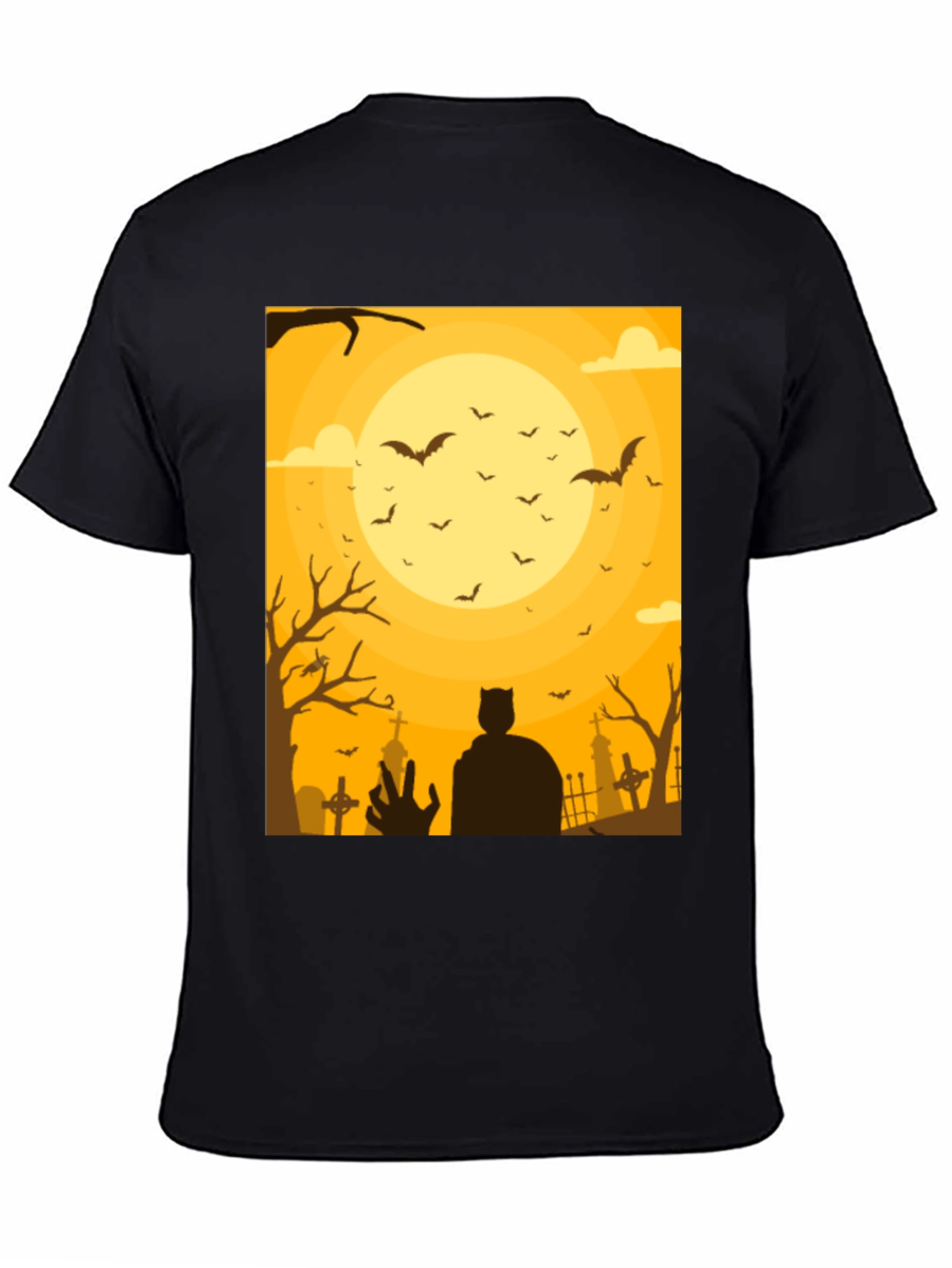 Halloween Bats & Cemetery Silhouette Graphic Tee