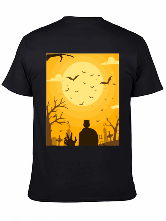 Halloween Bats & Cemetery Silhouette Graphic Tee