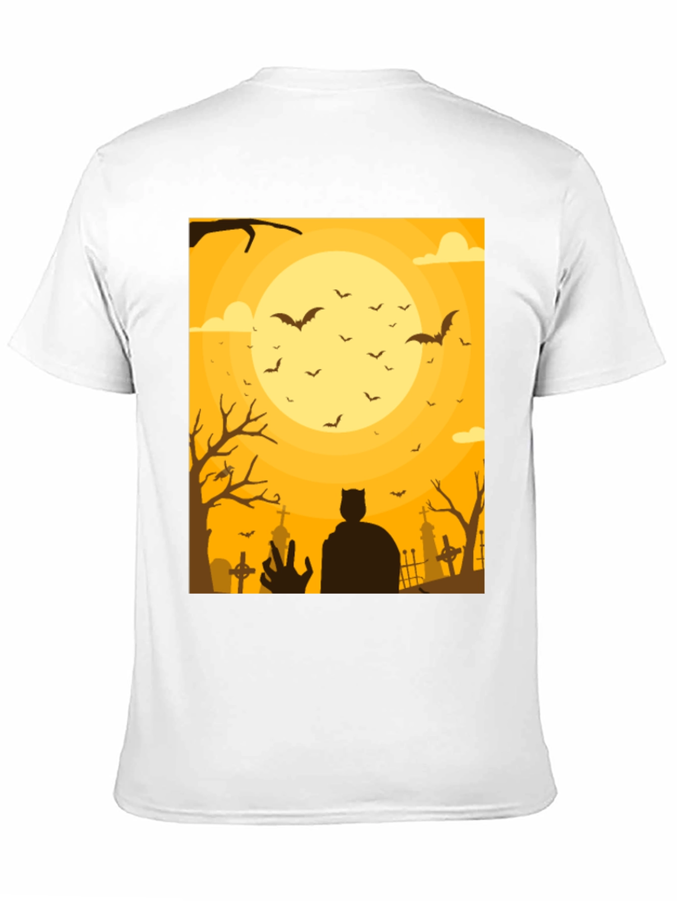 Halloween Bats & Cemetery Silhouette Graphic Tee