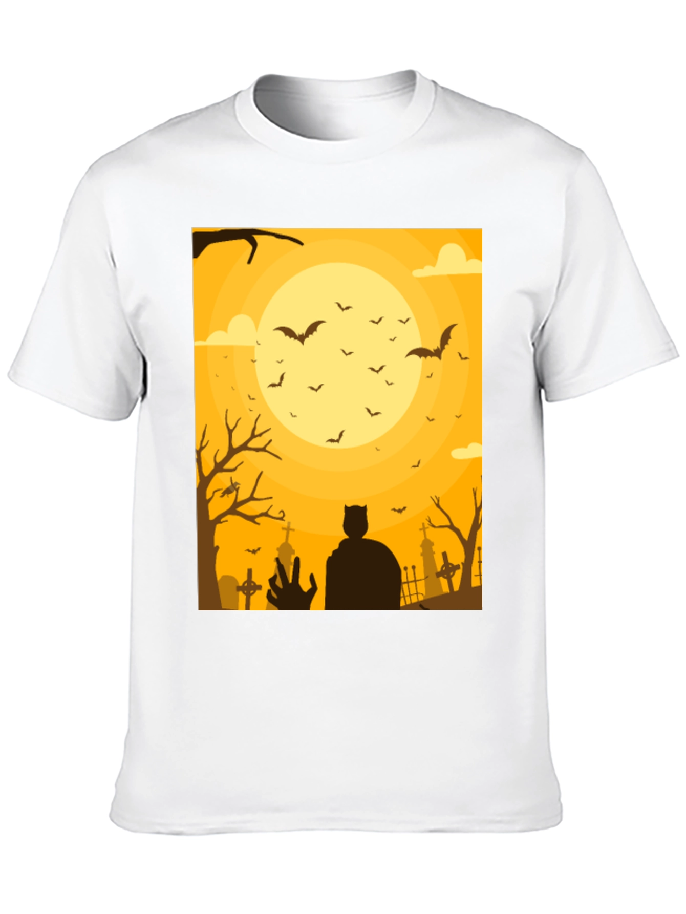 Halloween Bats & Cemetery Silhouette Graphic Tee