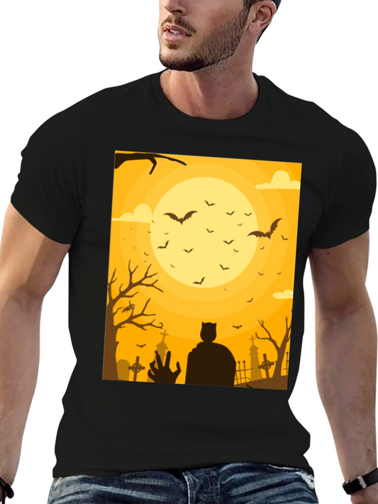 Halloween Bats & Cemetery Silhouette Graphic Tee