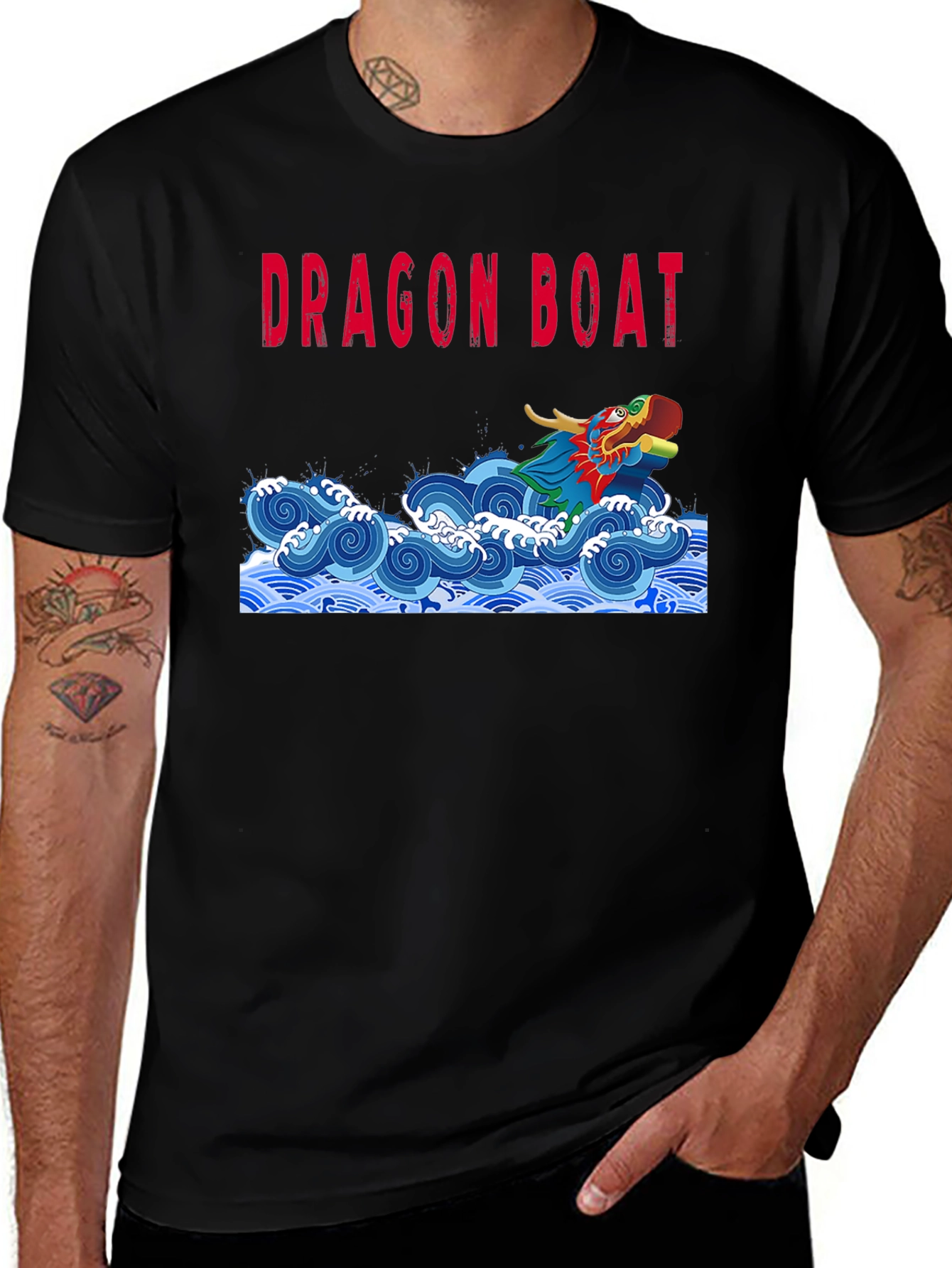 Dragon Boat Graphic Tee - Black Cotton T-Shirt
