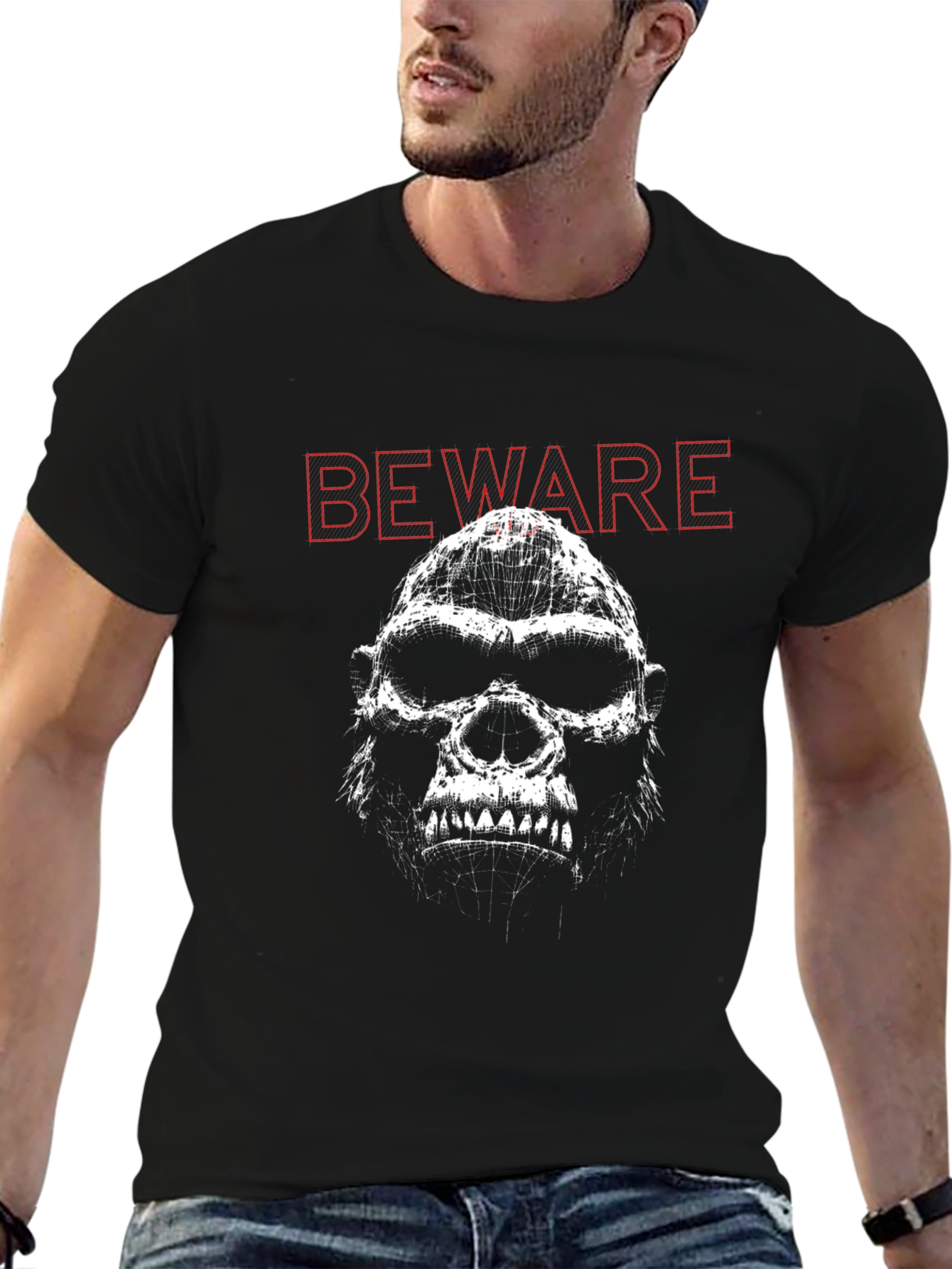 Beware Graphic Print Black T-Shirt