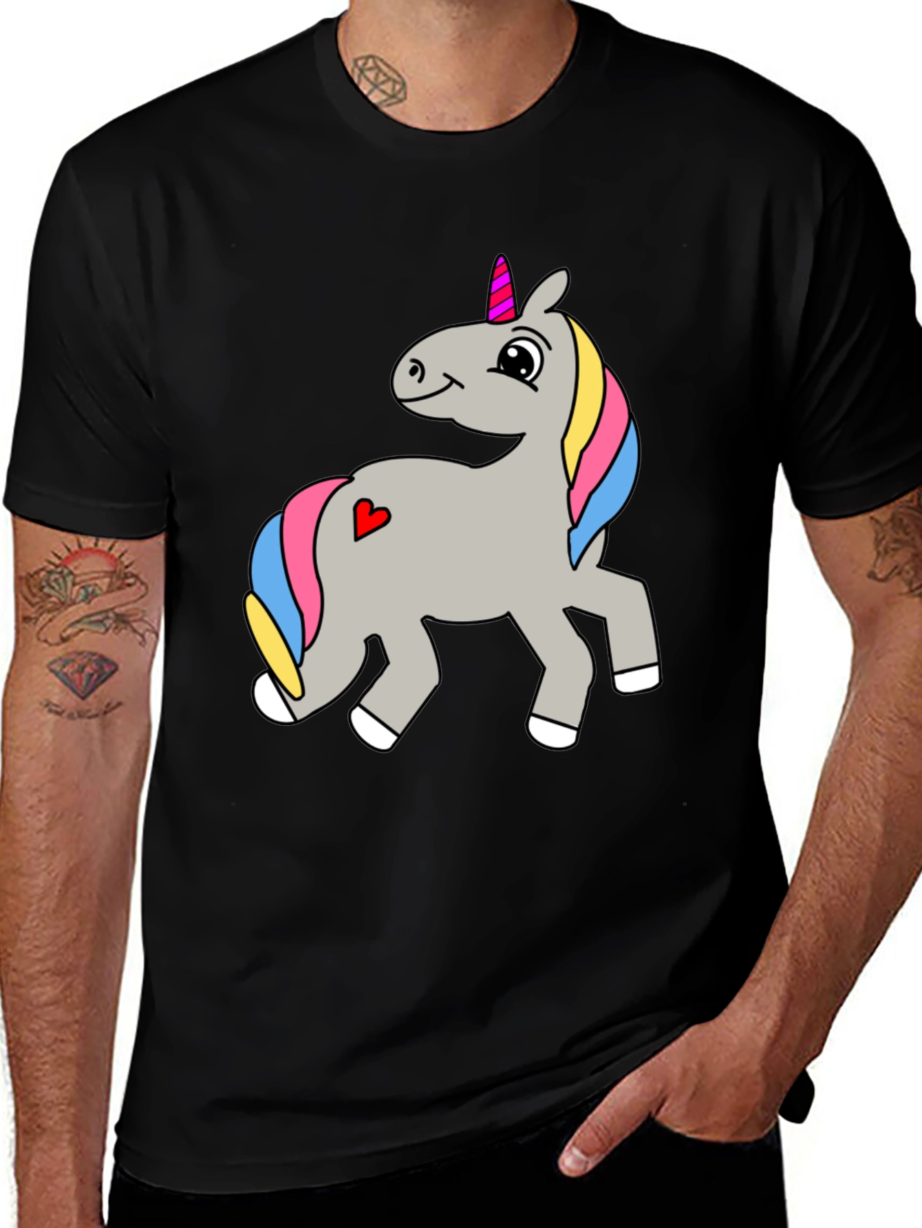 Mens Black Unicorn Graphic T-Shirt