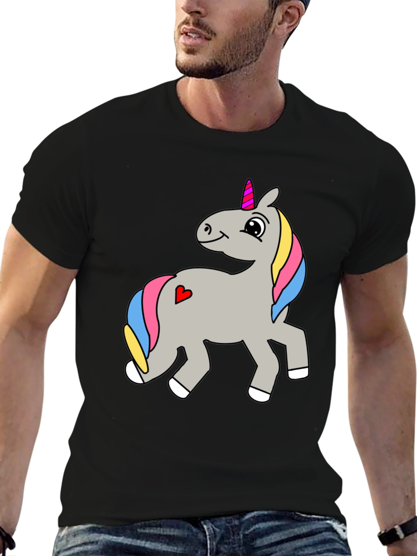 Mens Black Unicorn Graphic T-Shirt