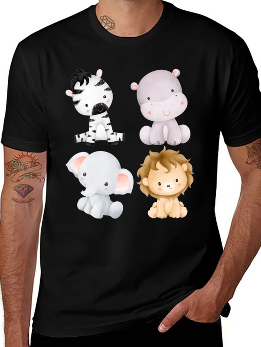 Cute Animal Print T-Shirt - Zebra Hippo Elephant Lion