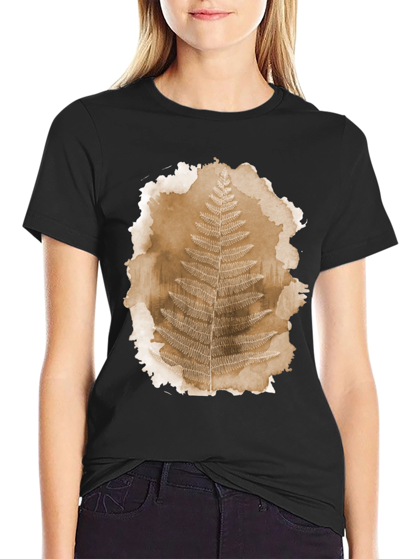 Fern Print Black T-Shirt - Nature Inspired Graphic Tee