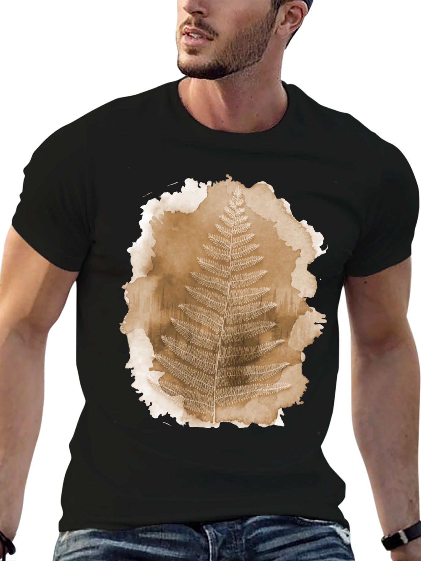 Fern Print Black T-Shirt - Nature Inspired Graphic Tee