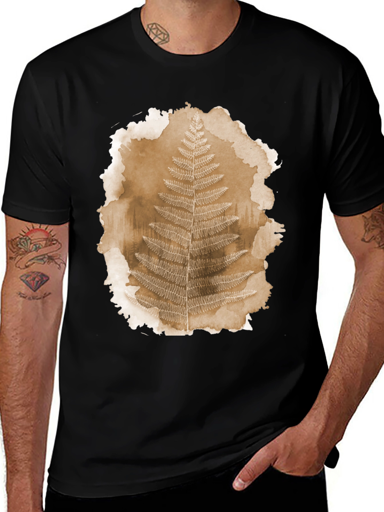 Fern Print Black T-Shirt - Nature Inspired Graphic Tee