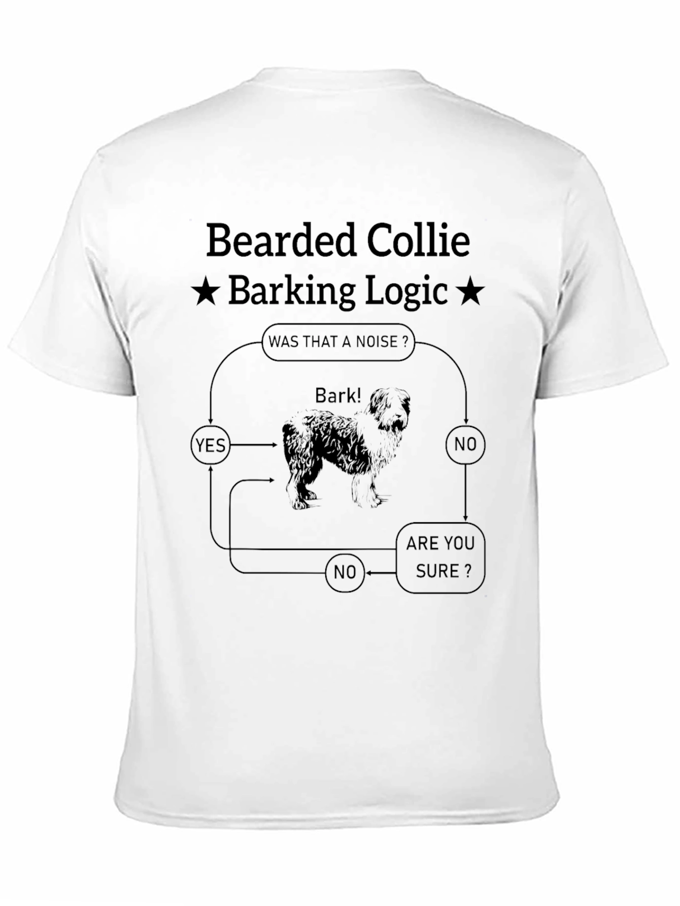 Bearded Collie Barking Logic Black T-Shirt
