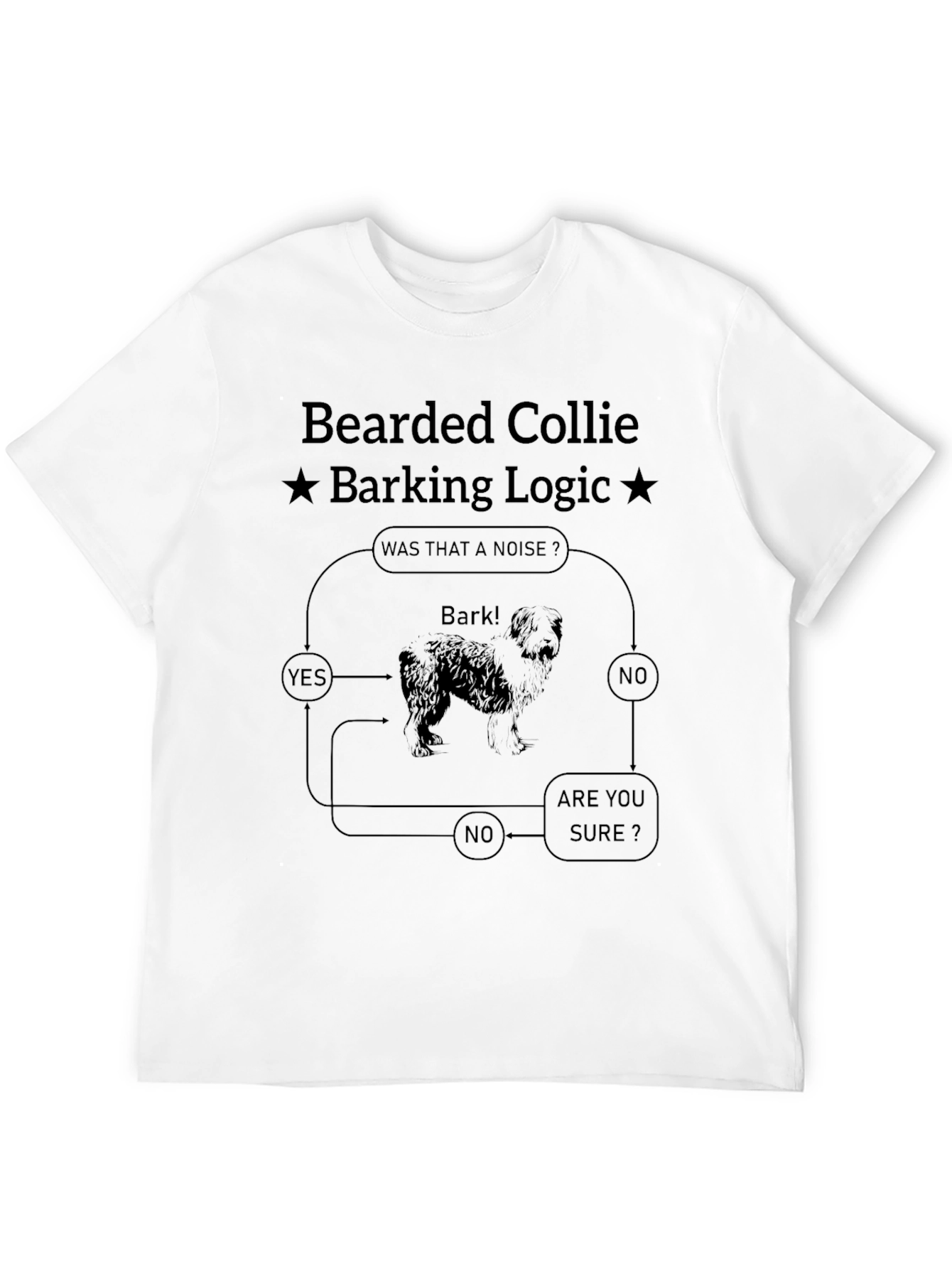 Bearded Collie Barking Logic Black T-Shirt