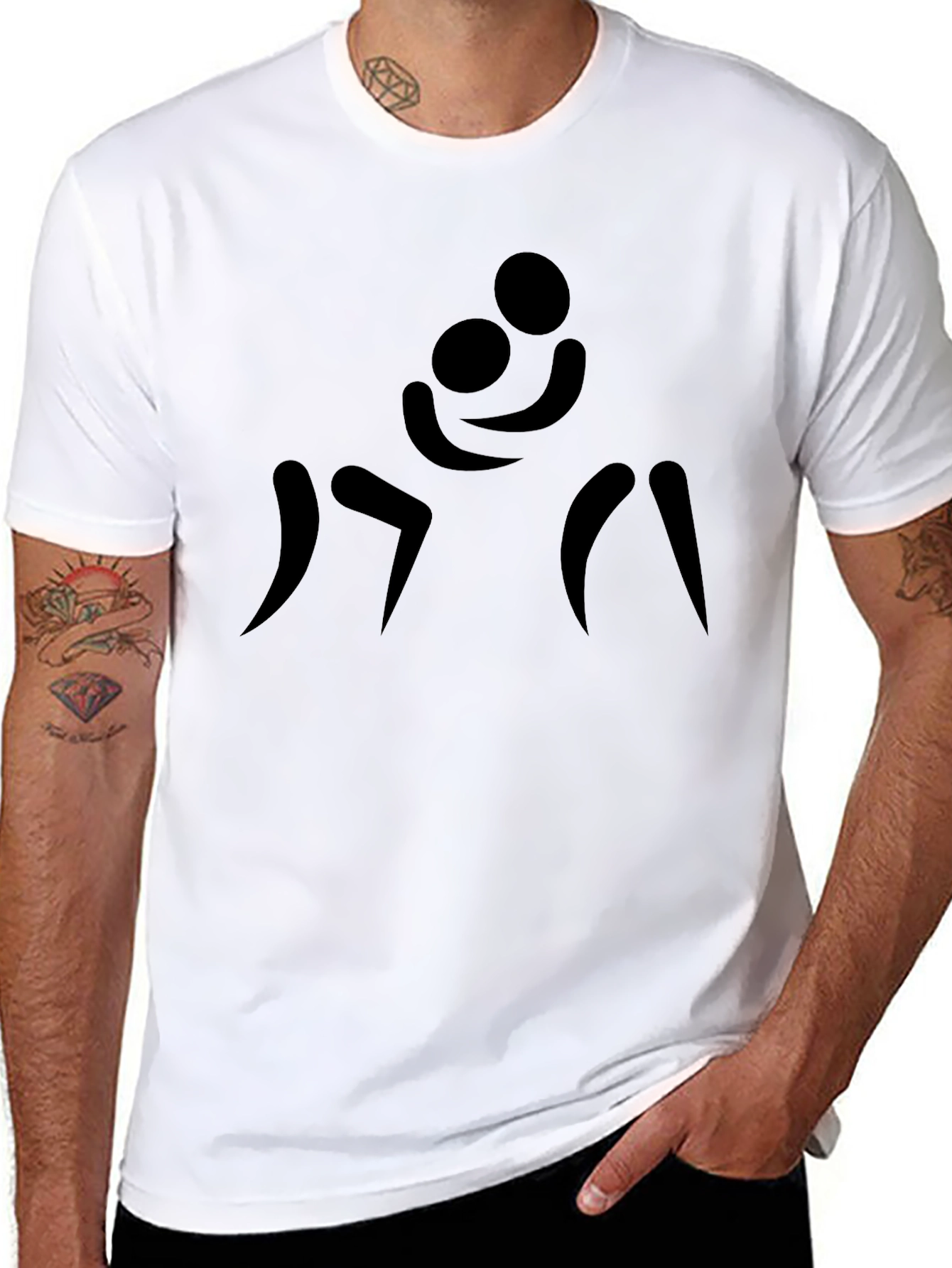 Stick Figure Hugging T-Shirt - Black Graphic Tee