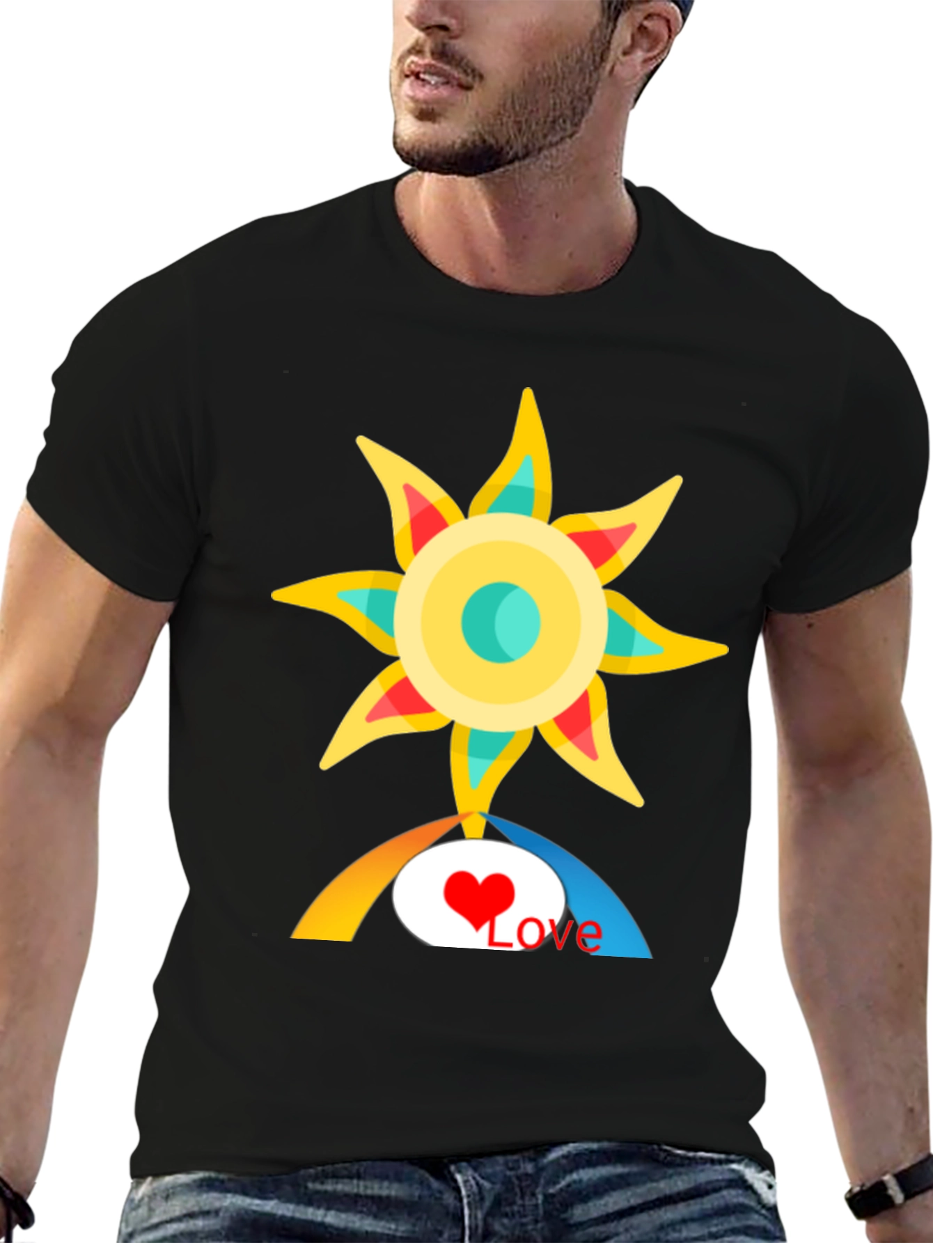 Love Sun Graphic Tee - Black Cotton T-Shirt