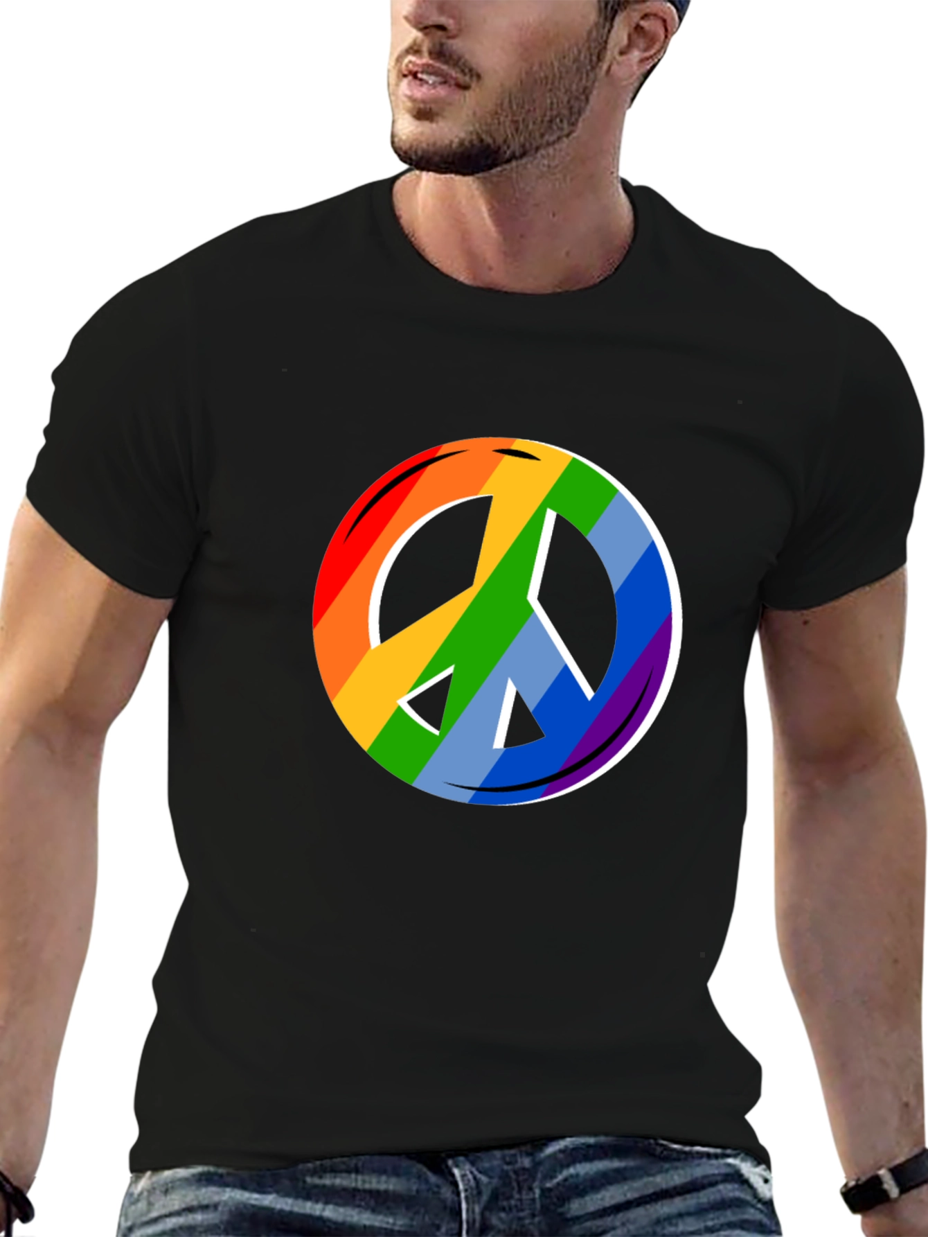 Rainbow Peace Sign Black T-Shirt