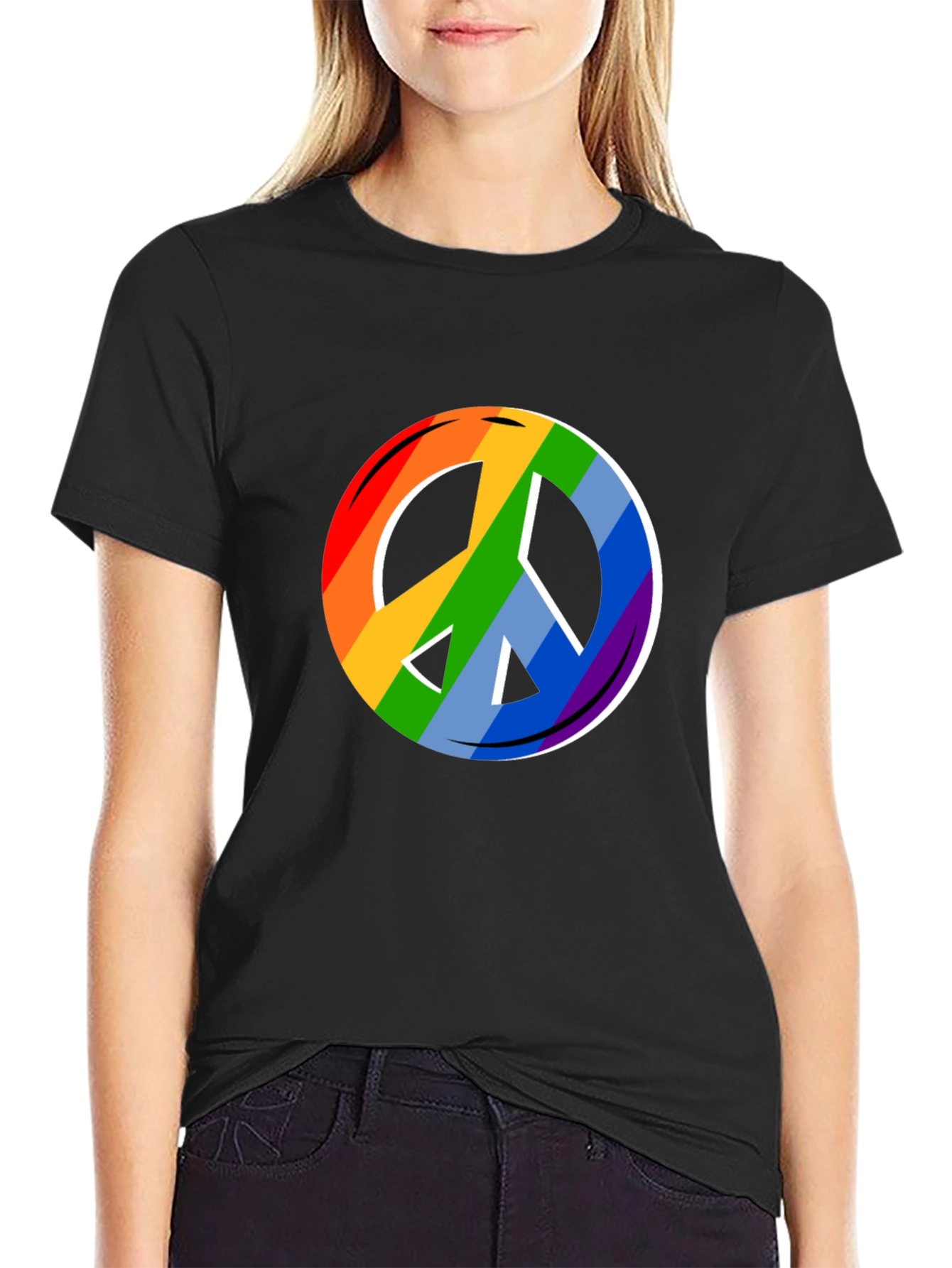 Rainbow Peace Sign Black T-Shirt