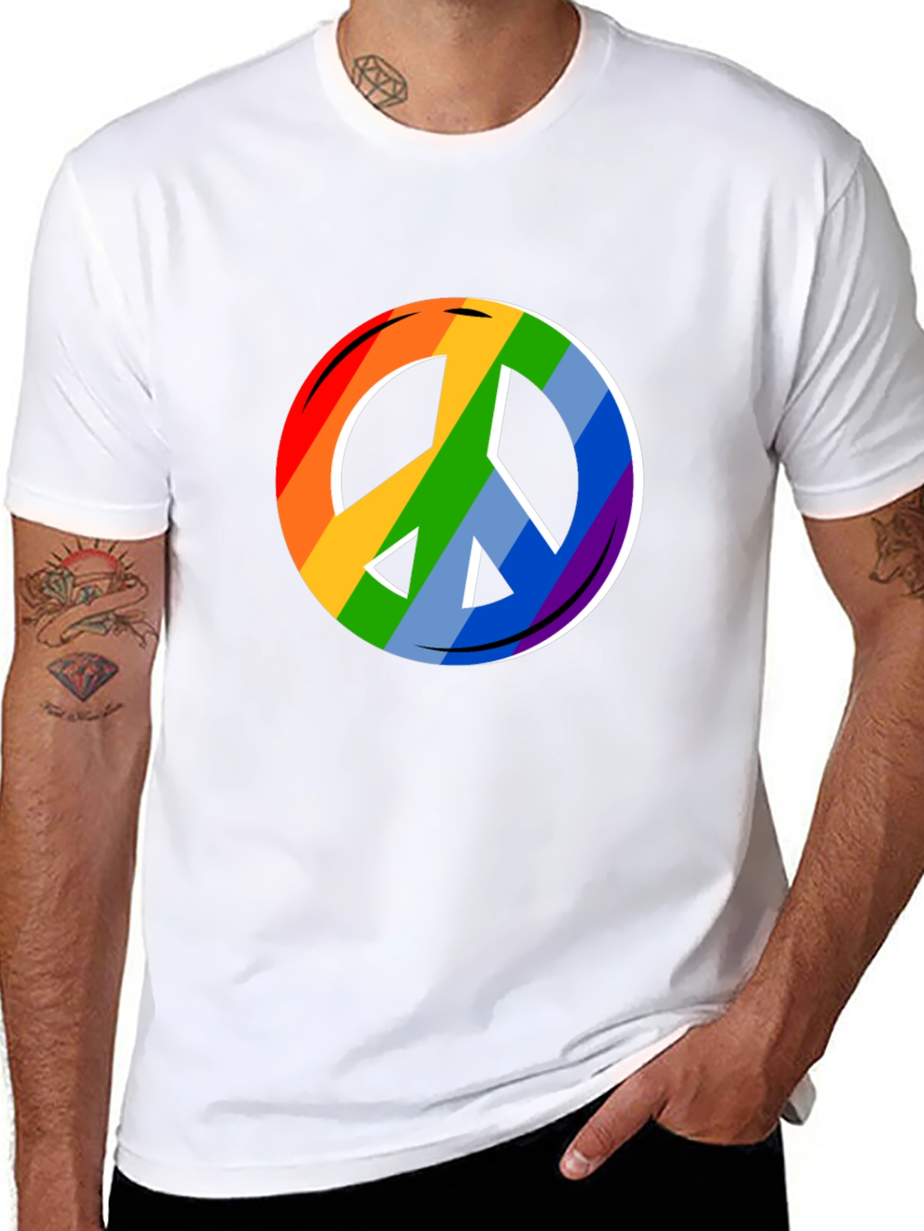 Rainbow Peace Sign Black T-Shirt