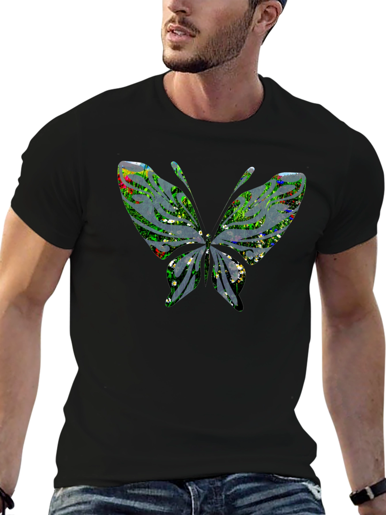 Butterfly Graphic Mens Black T-Shirt