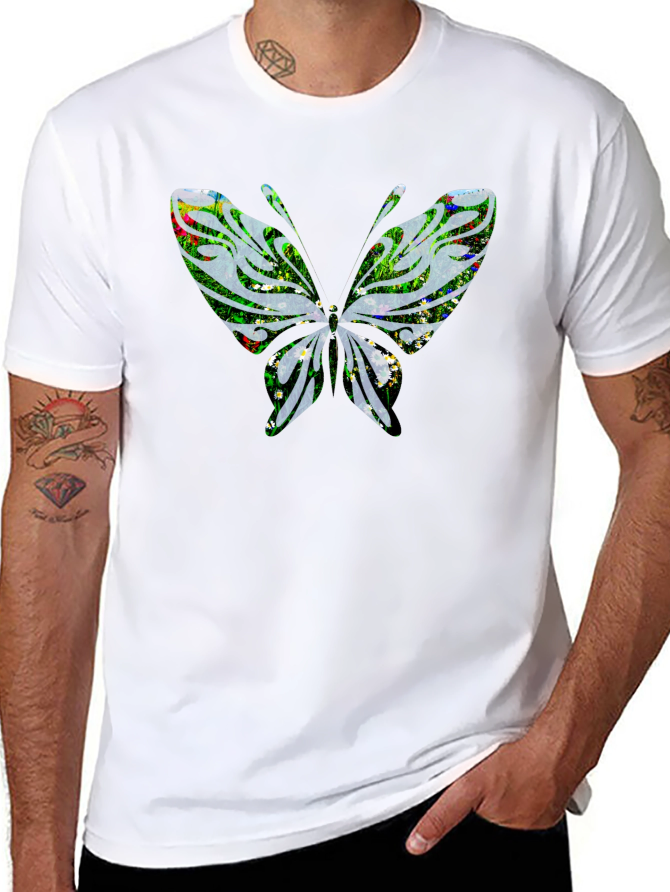 Butterfly Graphic Mens Black T-Shirt