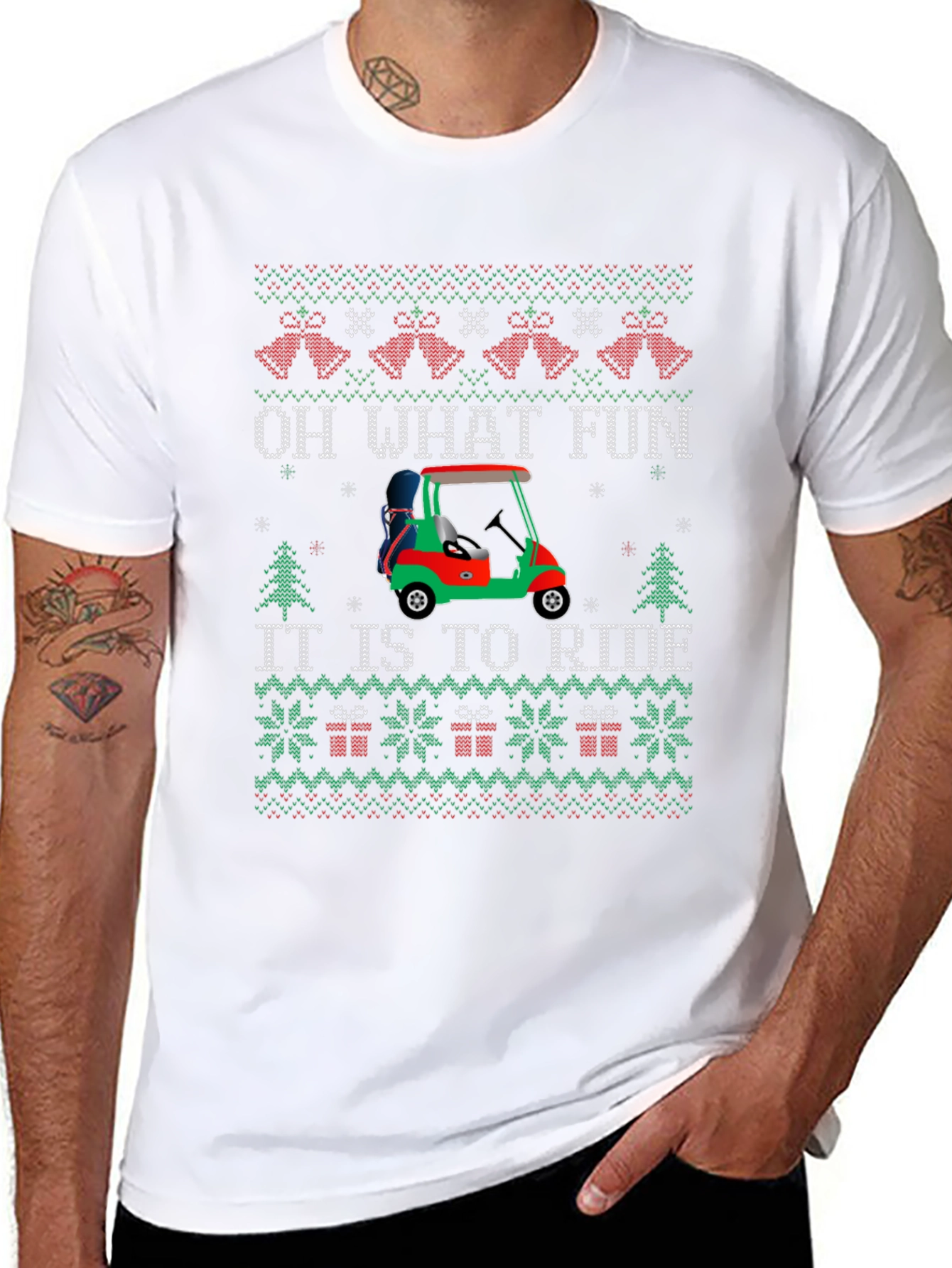 Festive Golf Cart Christmas Sweater Tee