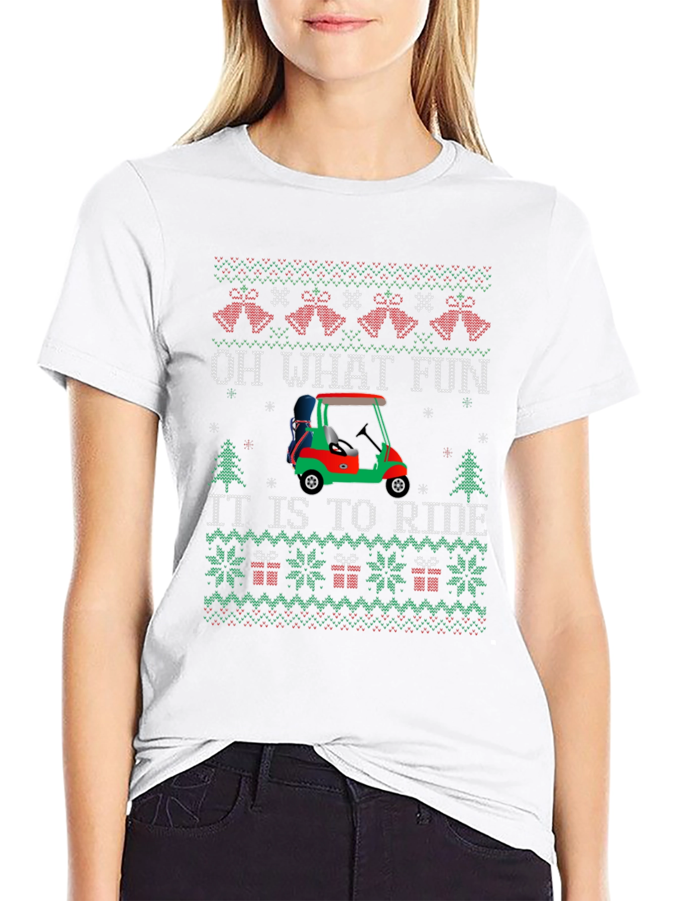 Festive Golf Cart Christmas Sweater Tee