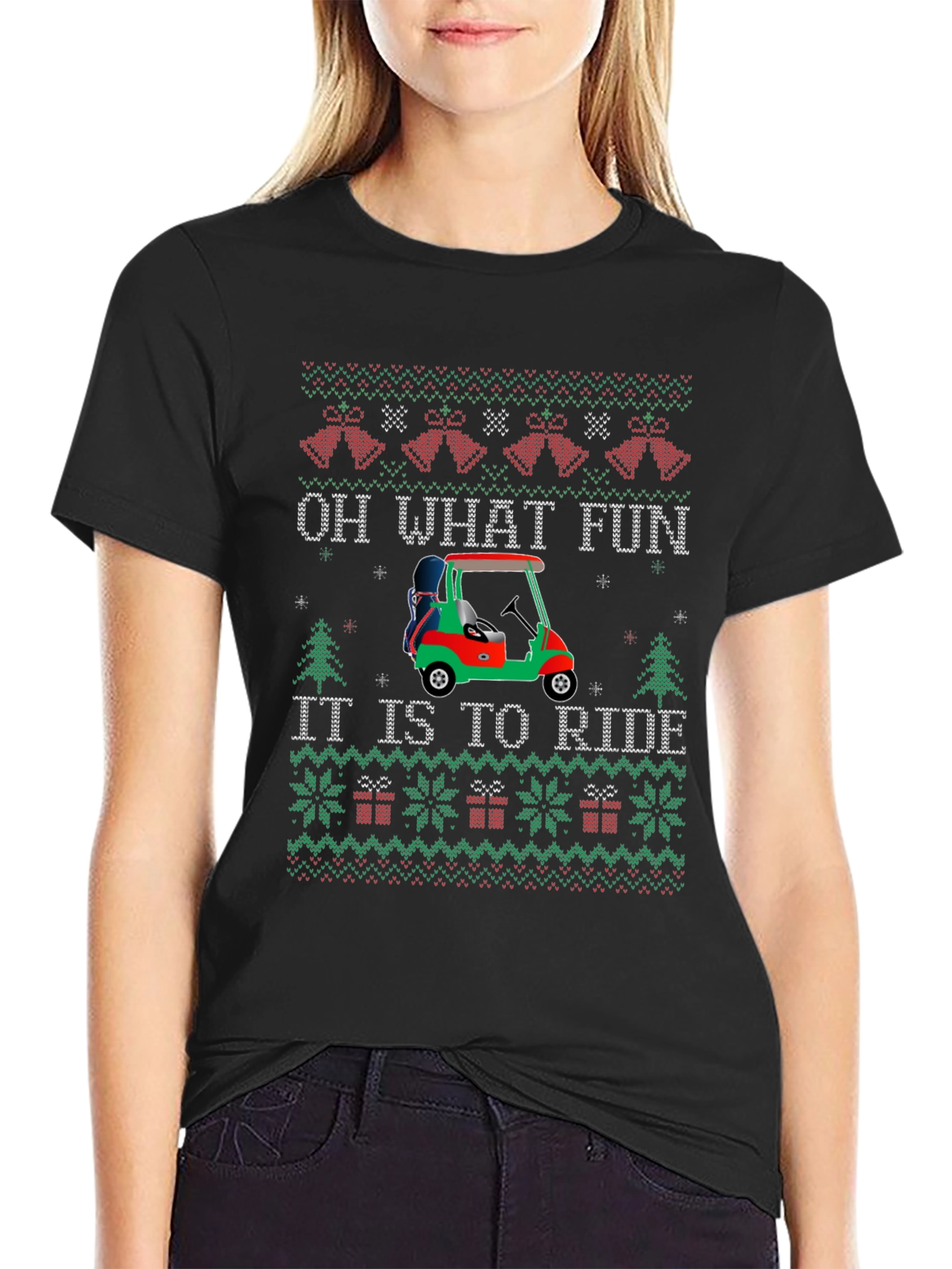 Festive Golf Cart Christmas Sweater Tee