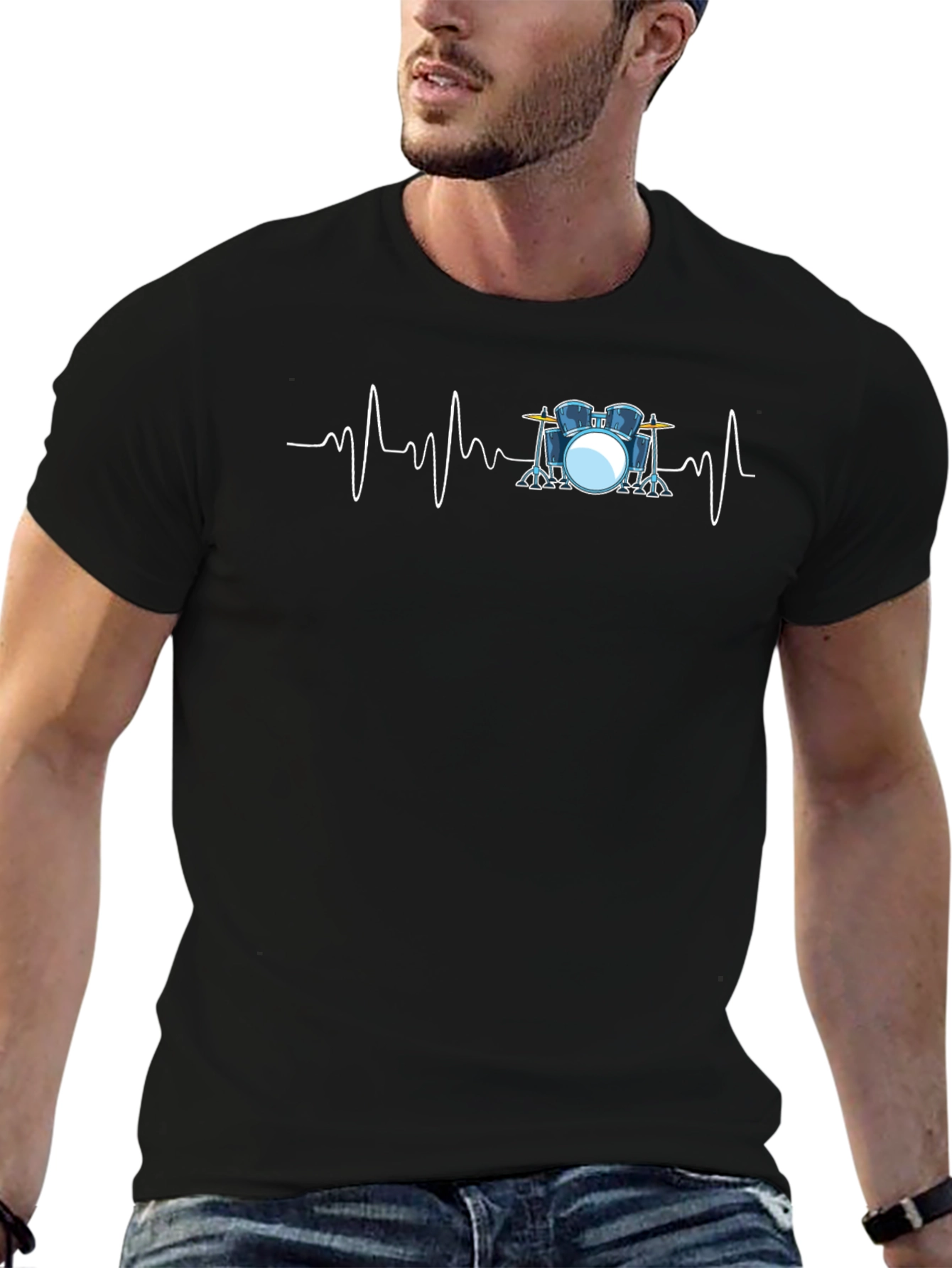 Drum Heartbeat Black Graphic T-Shirt