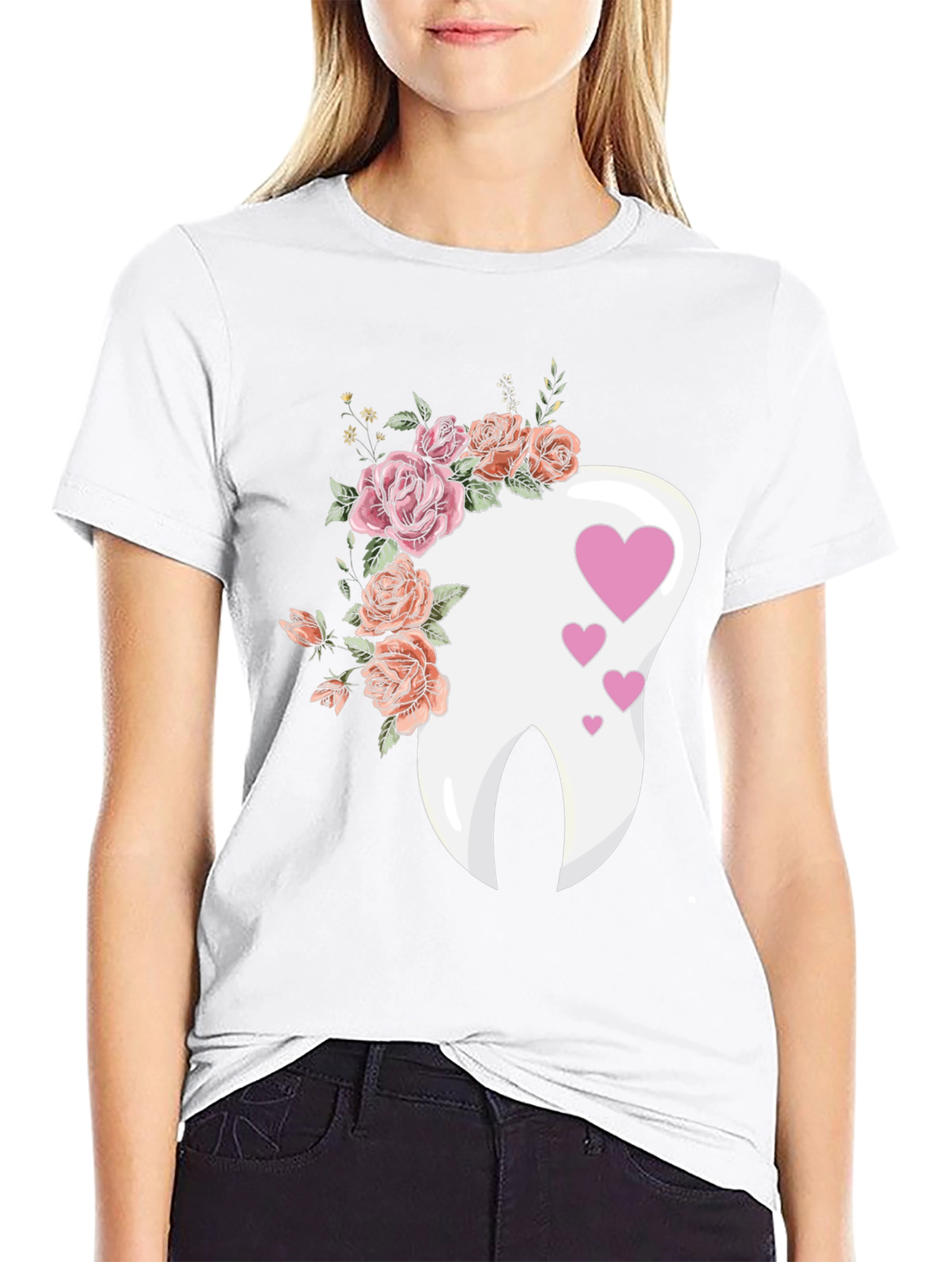 Floral Tooth Heart Graphic Tee - Dentist Gift