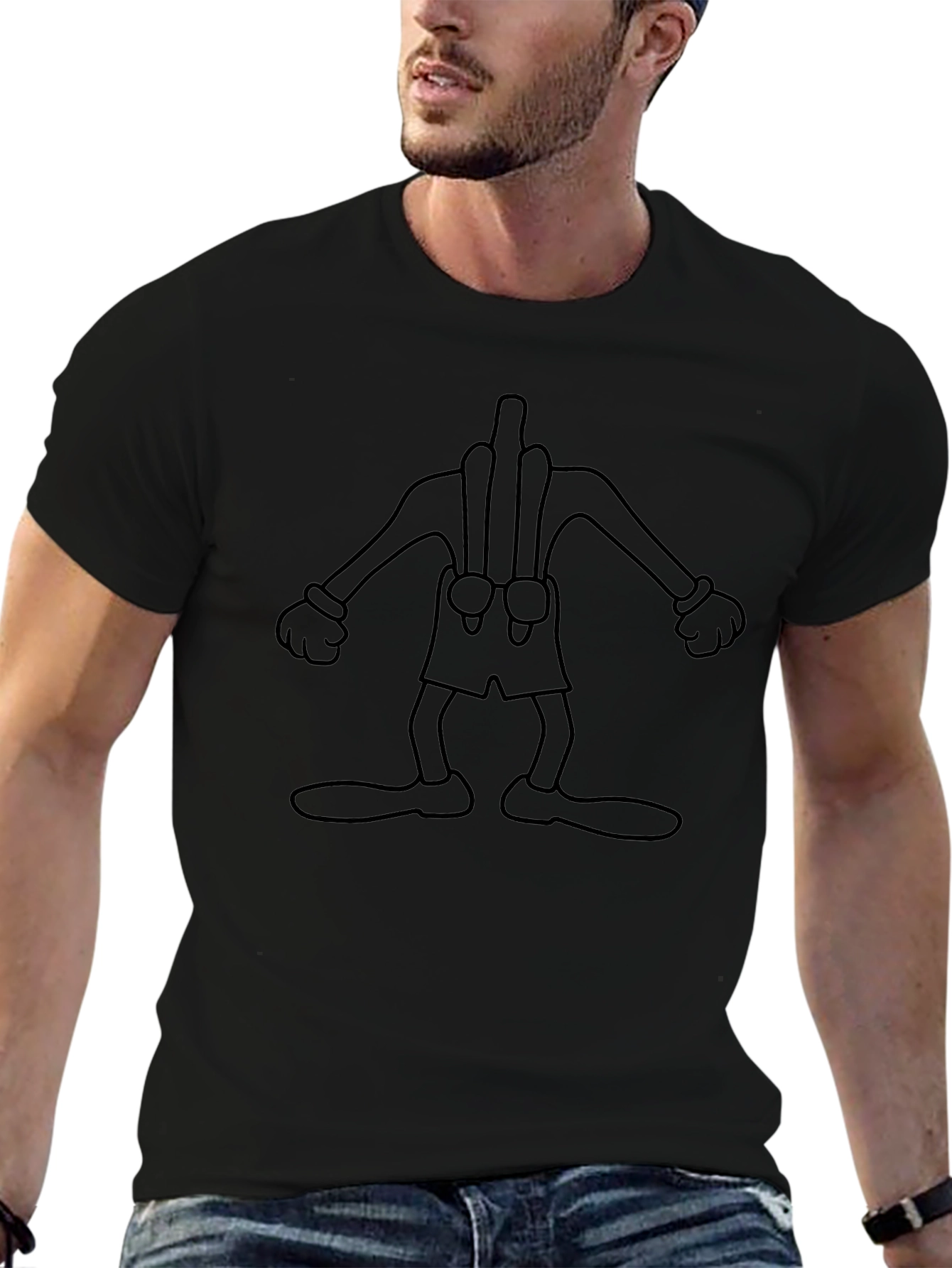 Cartoon Character Outline Graphic T-Shirt - Black