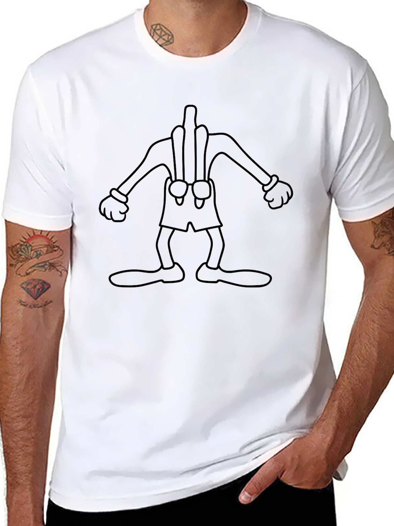 Cartoon Character Outline Graphic T-Shirt - Black