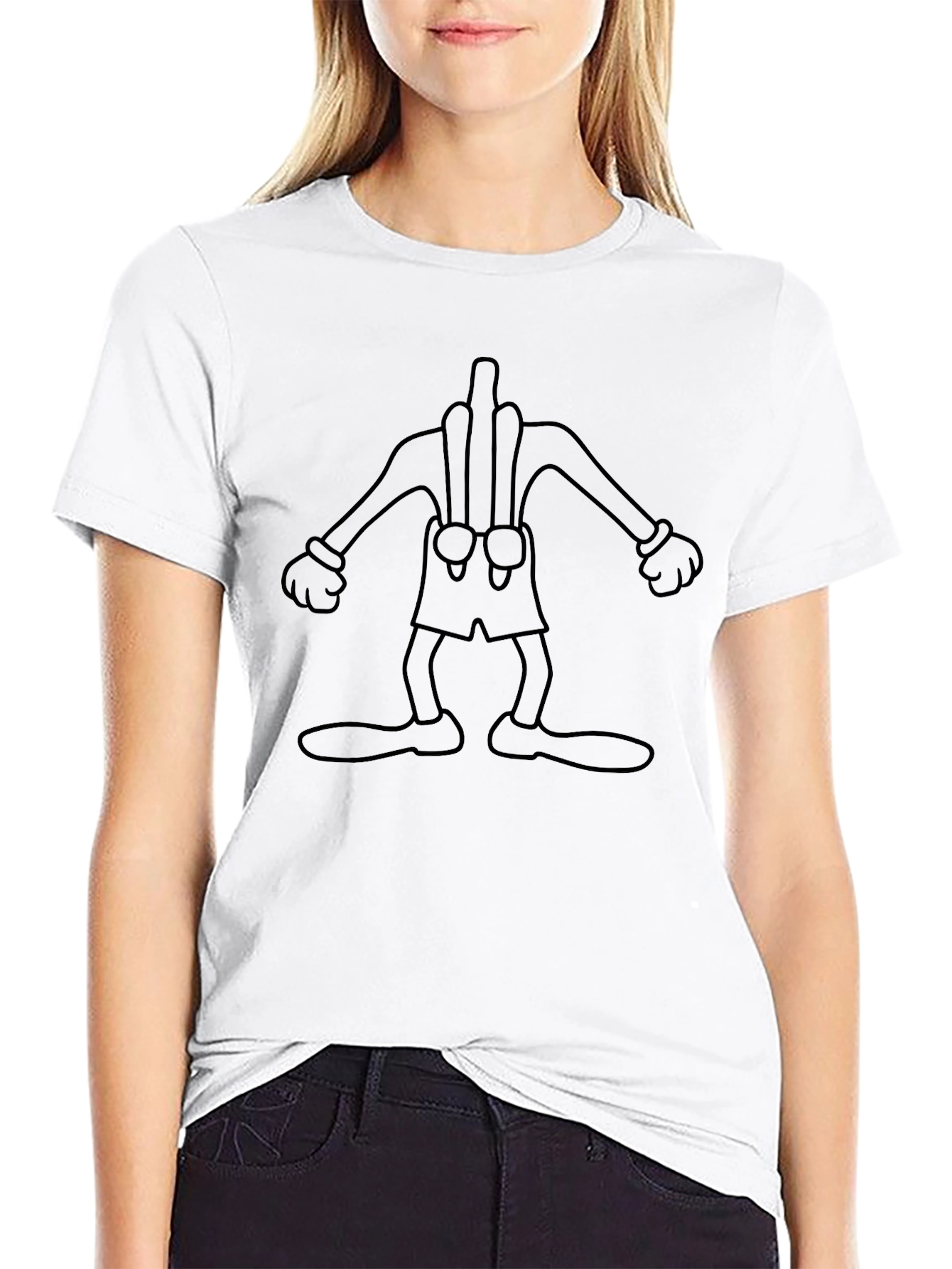 Cartoon Character Outline Graphic T-Shirt - Black
