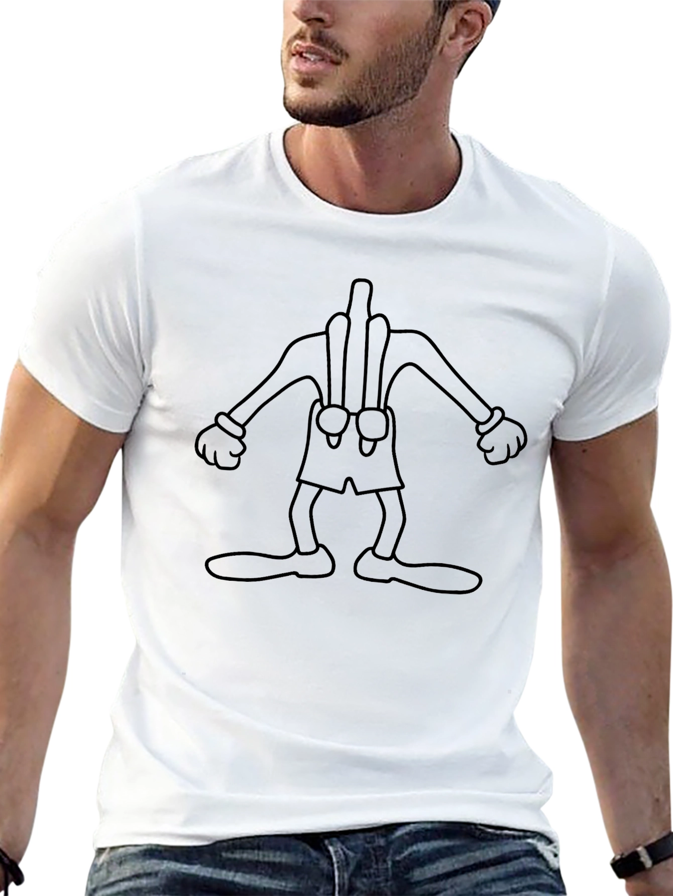 Cartoon Character Outline Graphic T-Shirt - Black