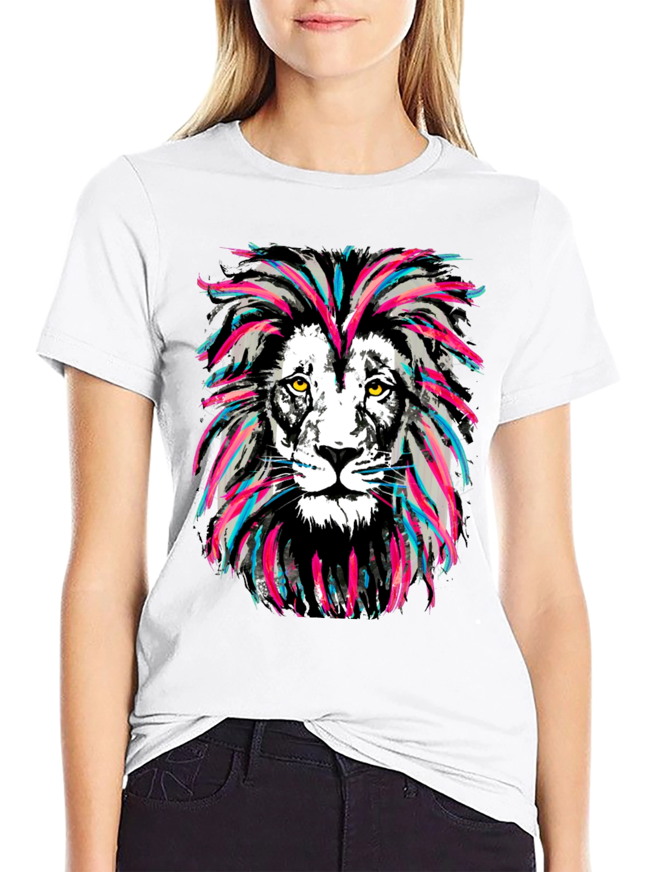 Lion Graphic Print Crew Neck T-Shirt
