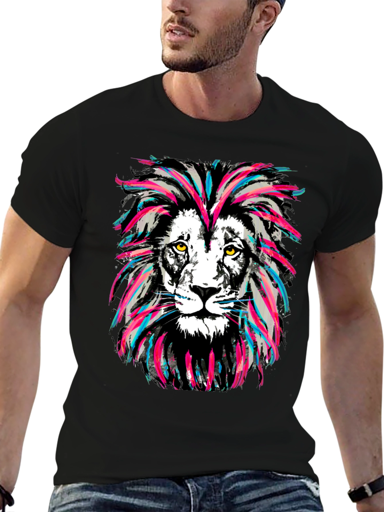 Lion Graphic Print Crew Neck T-Shirt