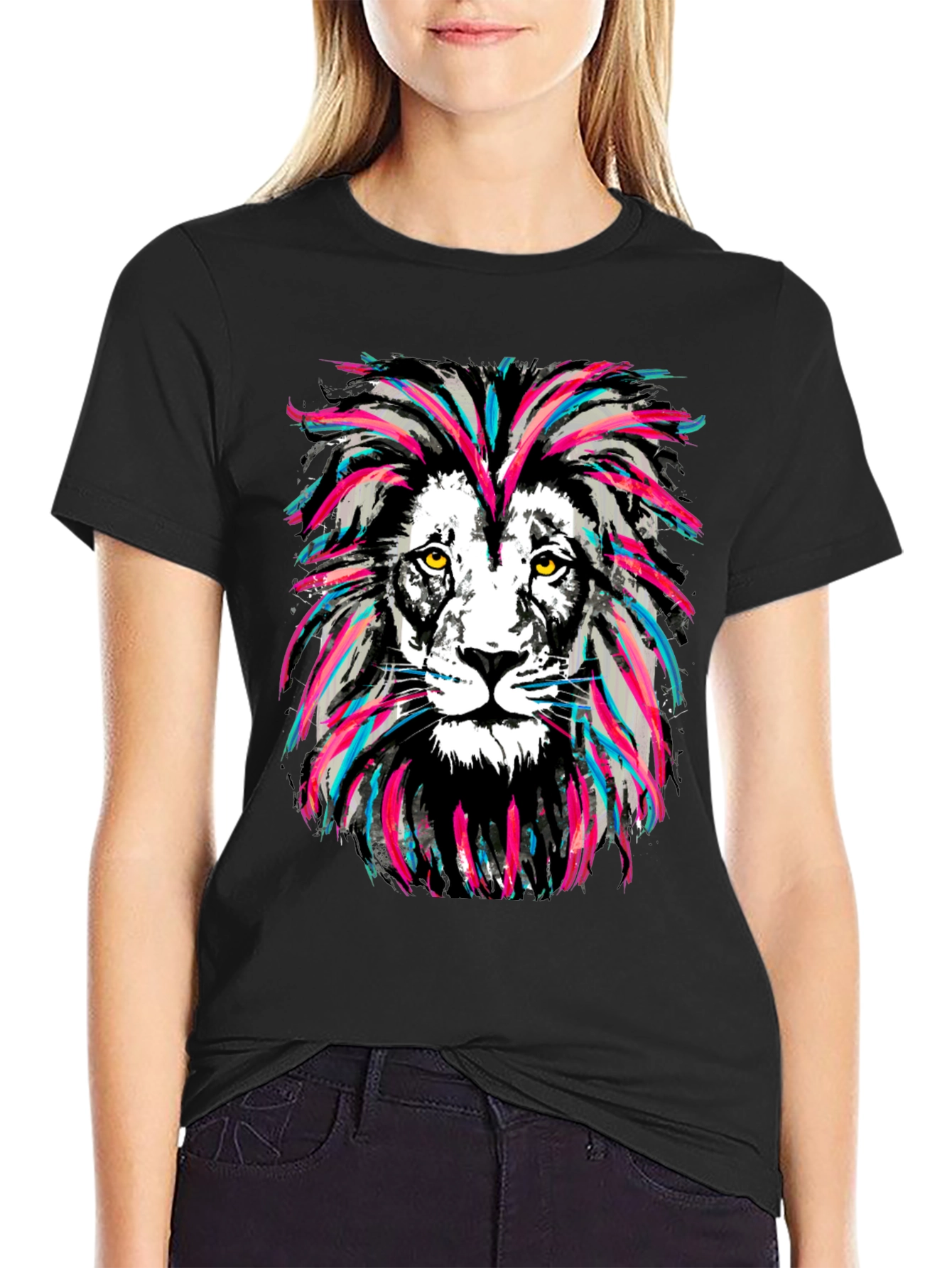 Lion Graphic Print Crew Neck T-Shirt