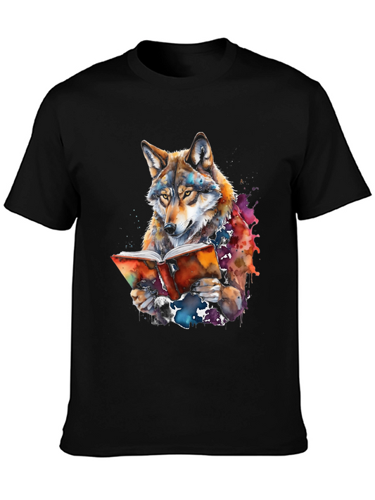 Wolf Reading Book Graphic Tee - Unique Colorful Design