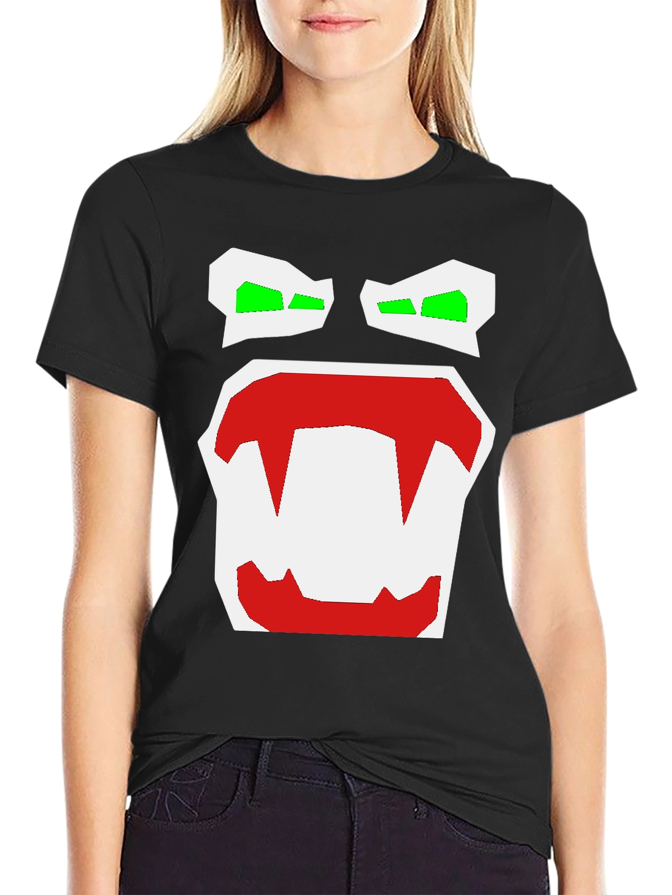 Monster Face Graphic Tee - Black Cotton Blend