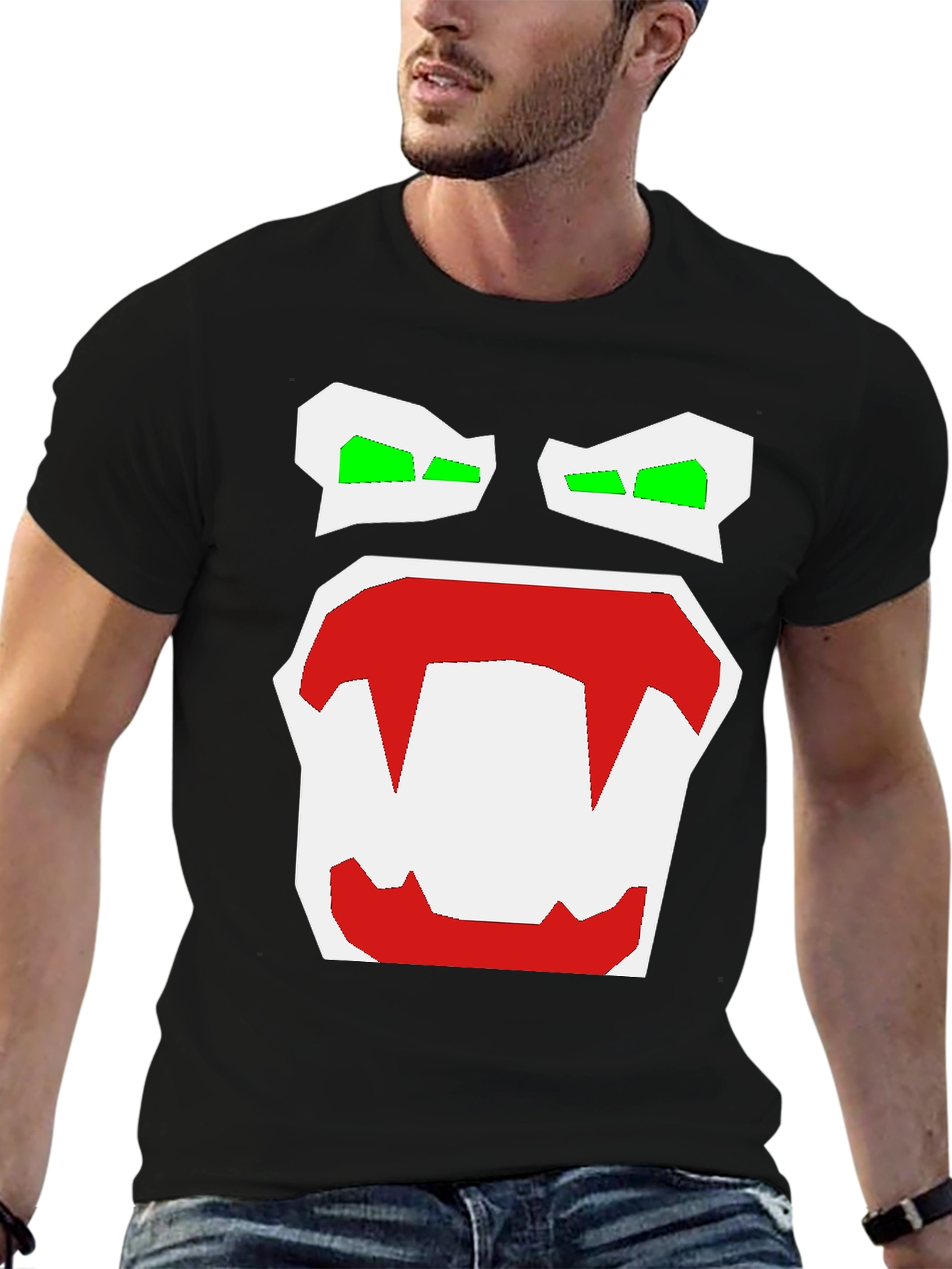 Monster Face Graphic Tee - Black Cotton Blend