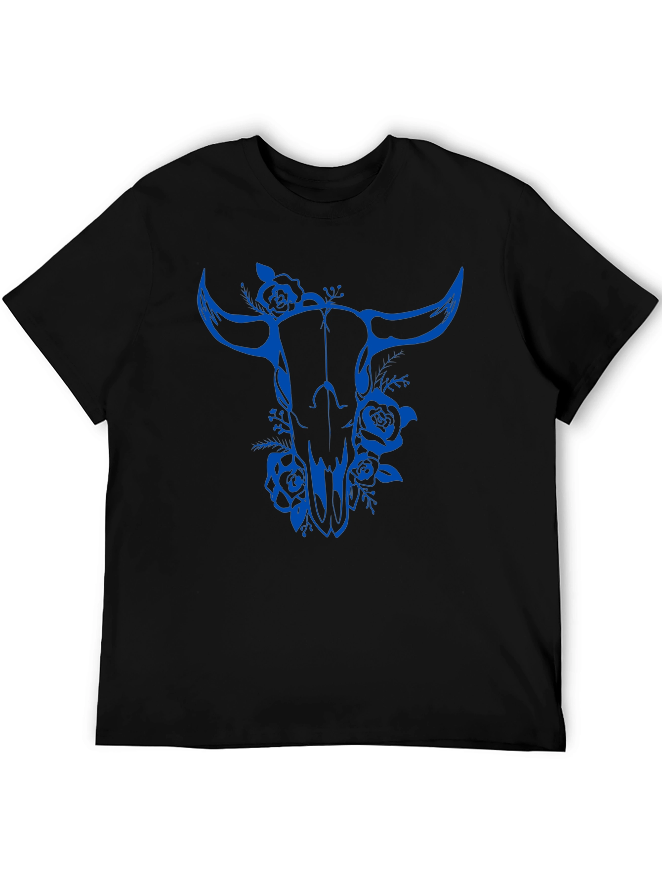 Bull Skull Floral Graphic Tee - Black