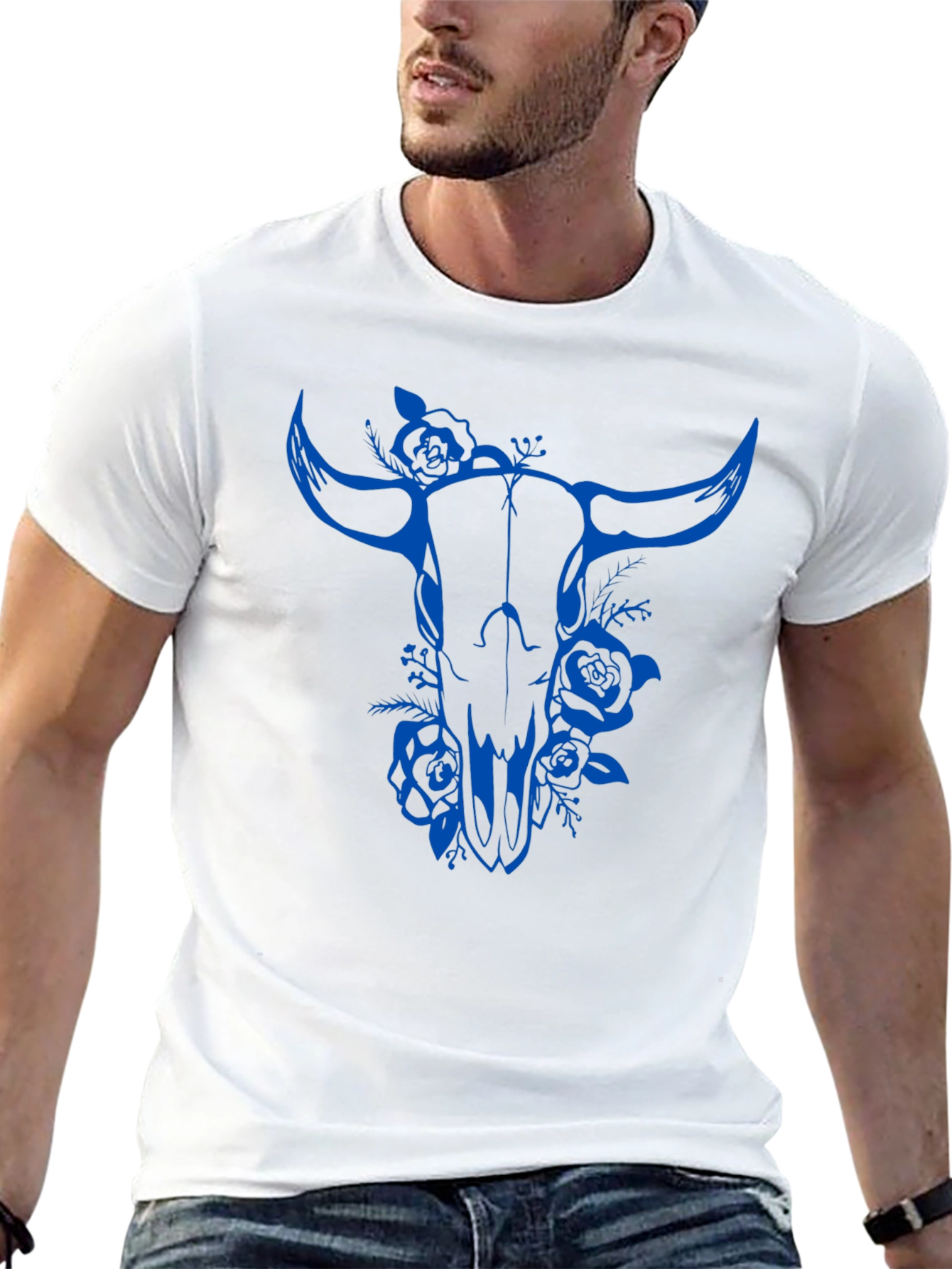 Bull Skull Floral Graphic Tee - Black
