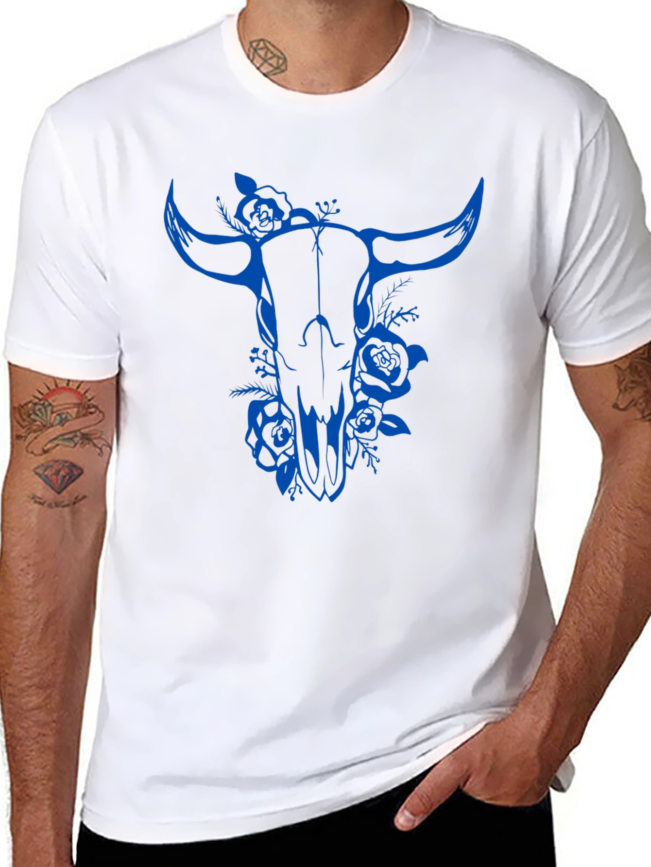 Bull Skull Floral Graphic Tee - Black