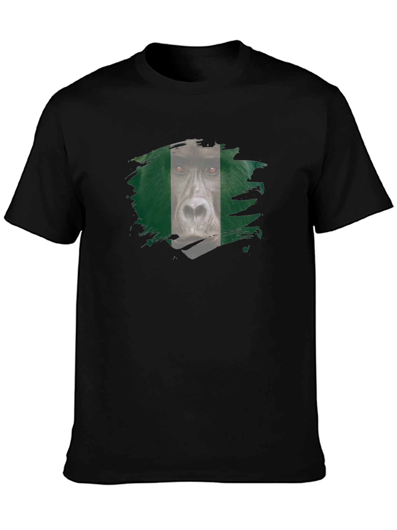 Gorilla Nigeria Flag Graphic Black T-Shirt