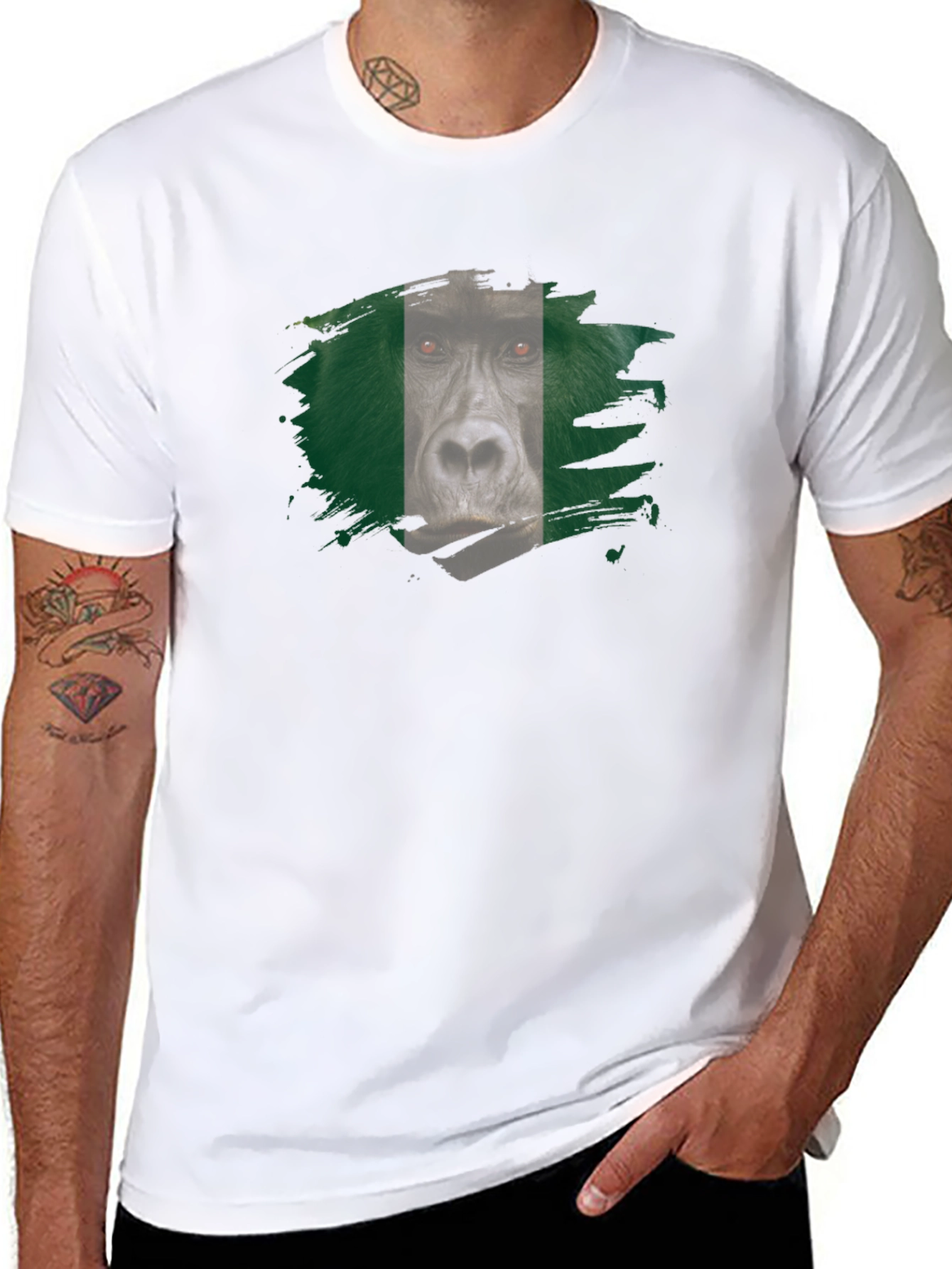 Gorilla Nigeria Flag Graphic Black T-Shirt