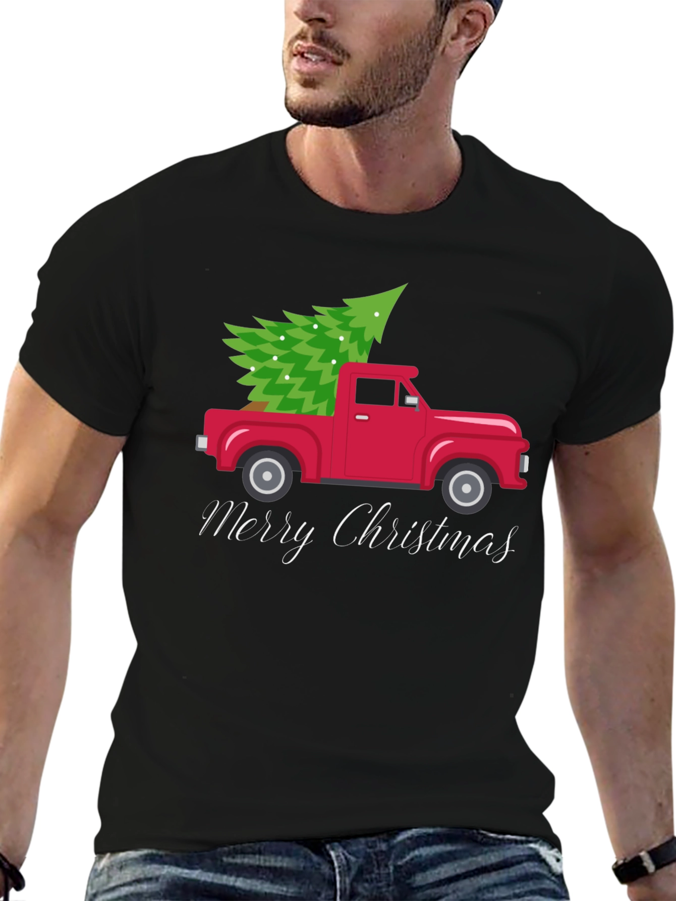 Merry Christmas Truck Tee - Holiday Festive Shirt