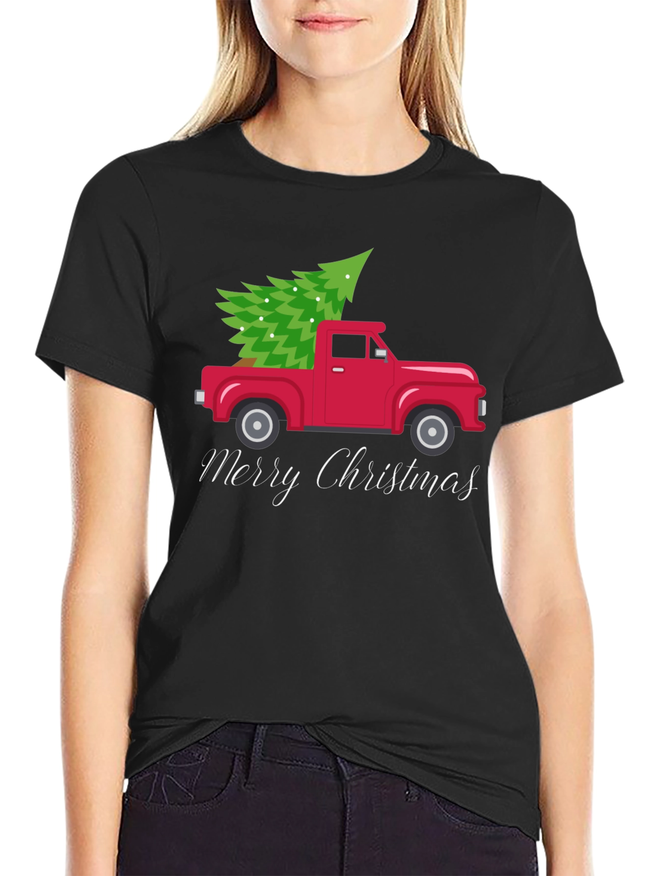 Merry Christmas Truck Tee - Holiday Festive Shirt