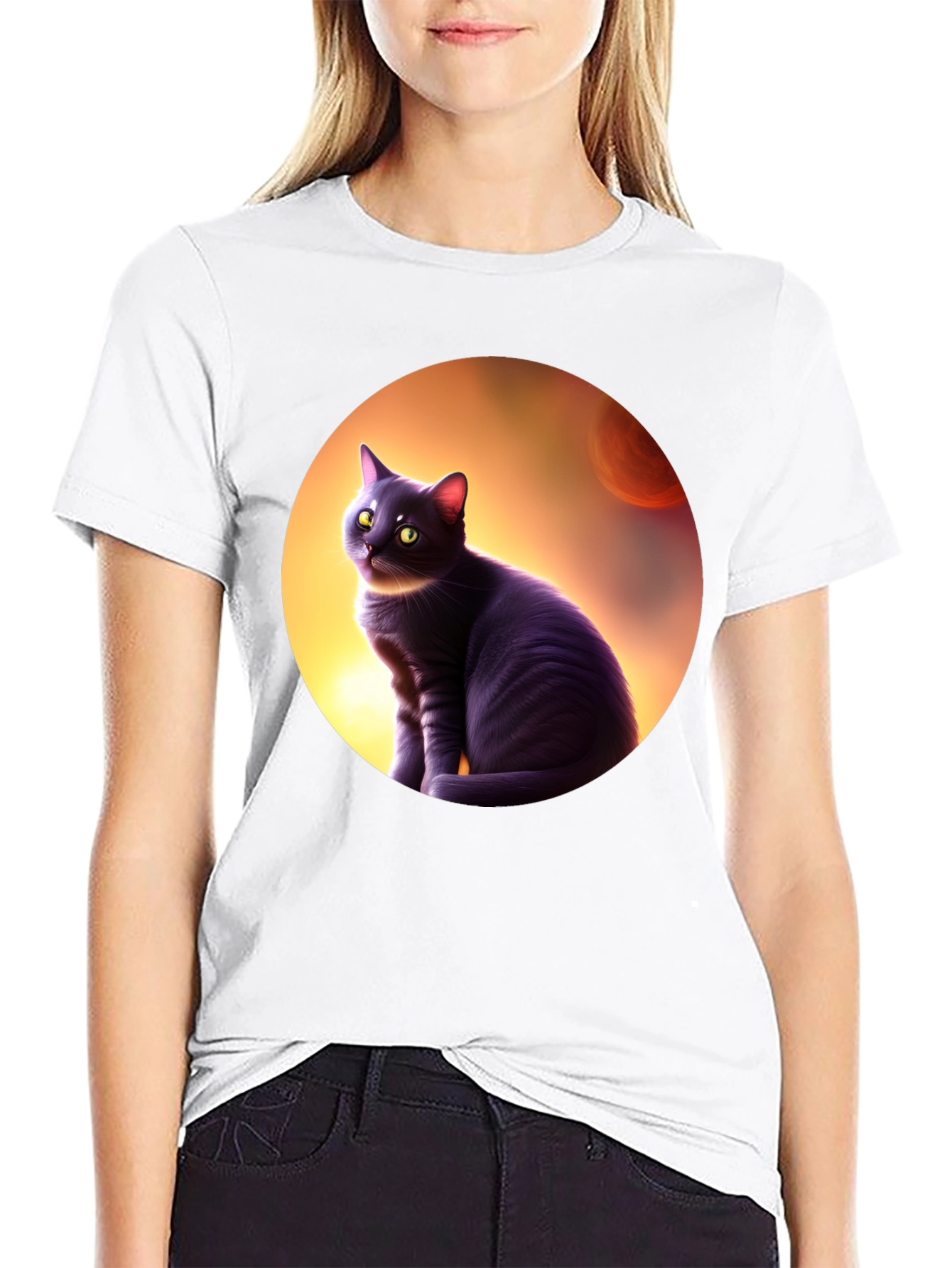 Black Cat in Space T-Shirt - Mens Graphic Tee