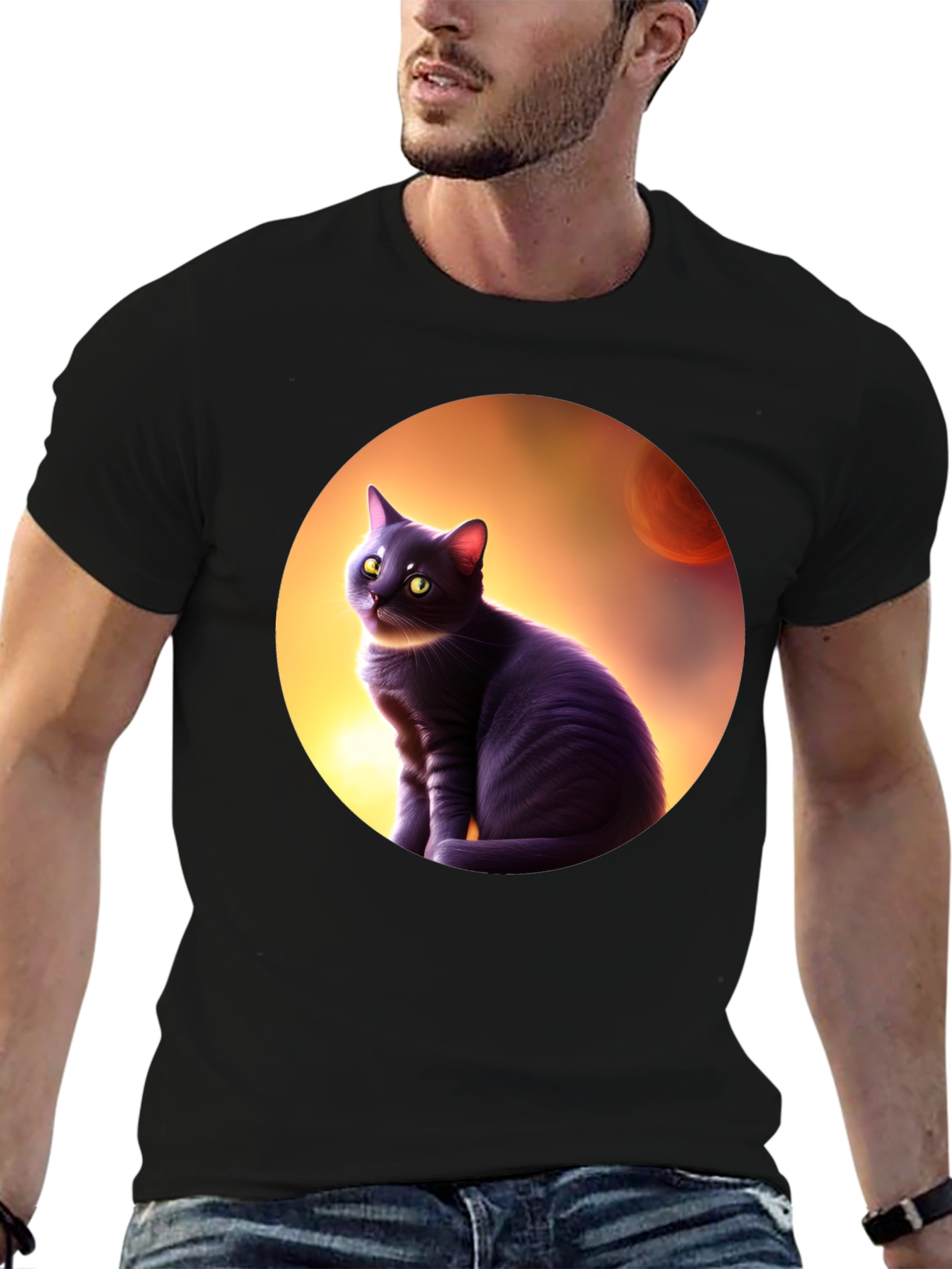 Black Cat in Space T-Shirt - Mens Graphic Tee
