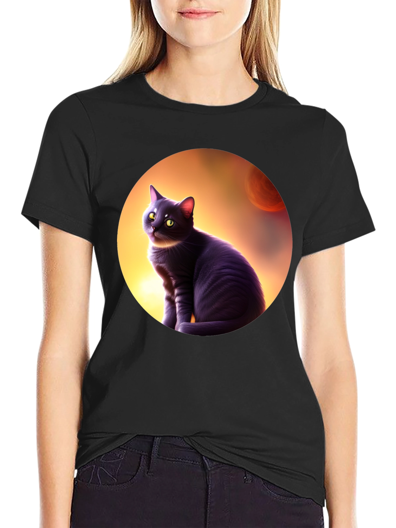 Black Cat in Space T-Shirt - Mens Graphic Tee