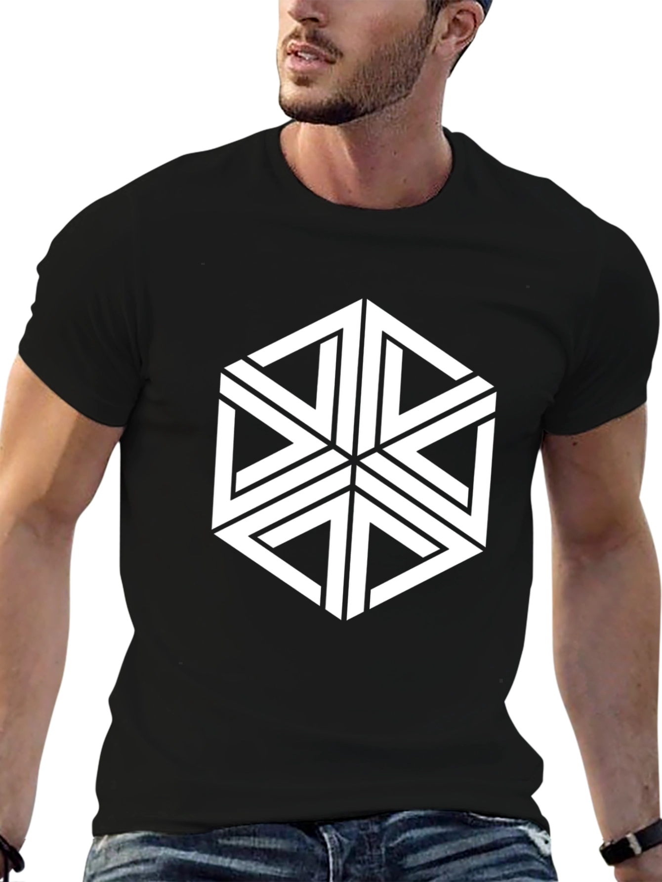 Geometric Illusion T-Shirt - Stylish Hexagon Design